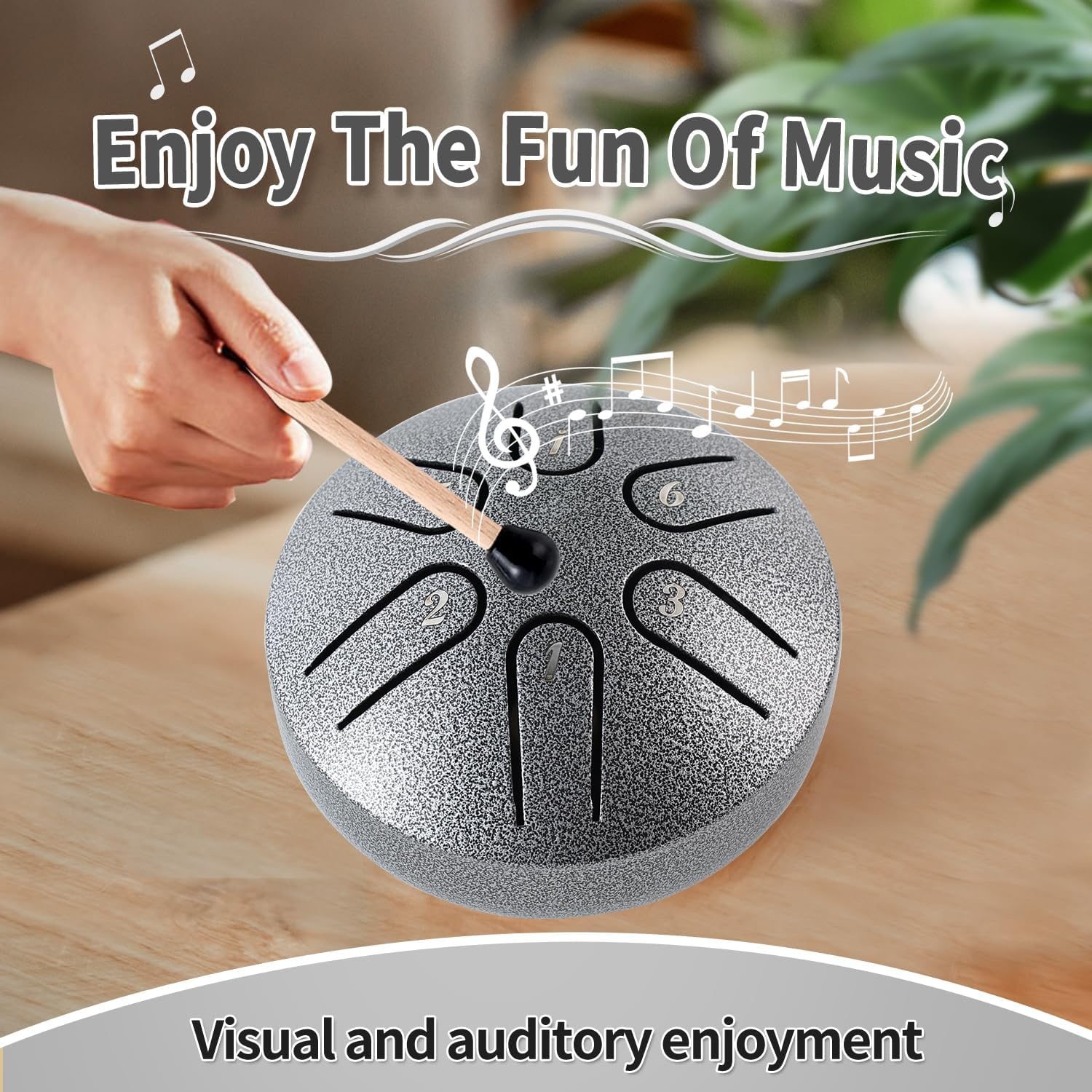Yahpetes Steel Tongue Drum Musical Percussion Instrument Metal Rain Drum for outside 3 Inch 6 Notes C-Key for Meditation Yoga Education Percussion with Bag, Music Book, Mallets (3"6 Tone, Silver) image number 5