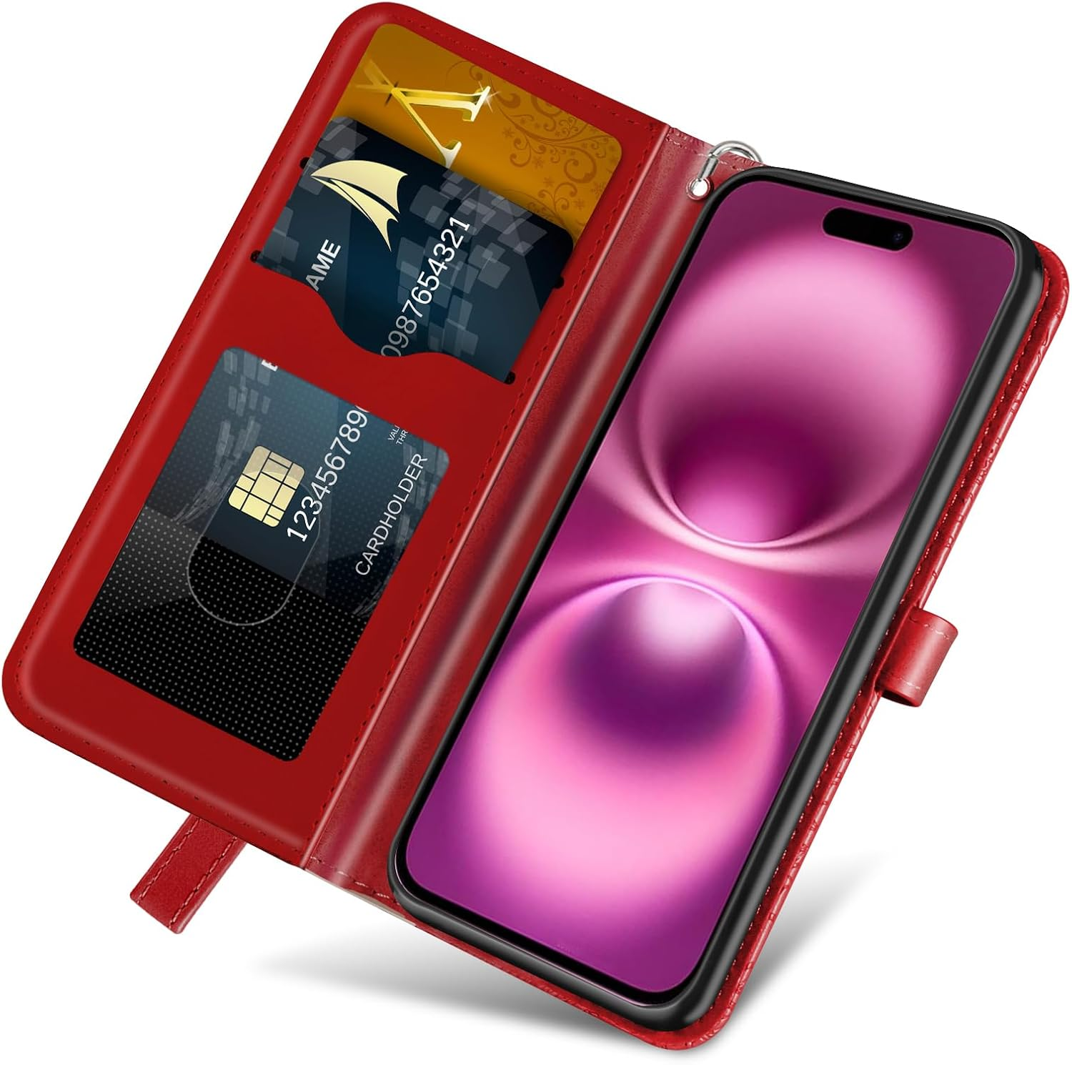 CXTCASE Case for Iphone 17 PU Leather Folio Flip Cover with Card Slots, Magnetic Wallet Phone Case for Iphone 17 - Red image number 5