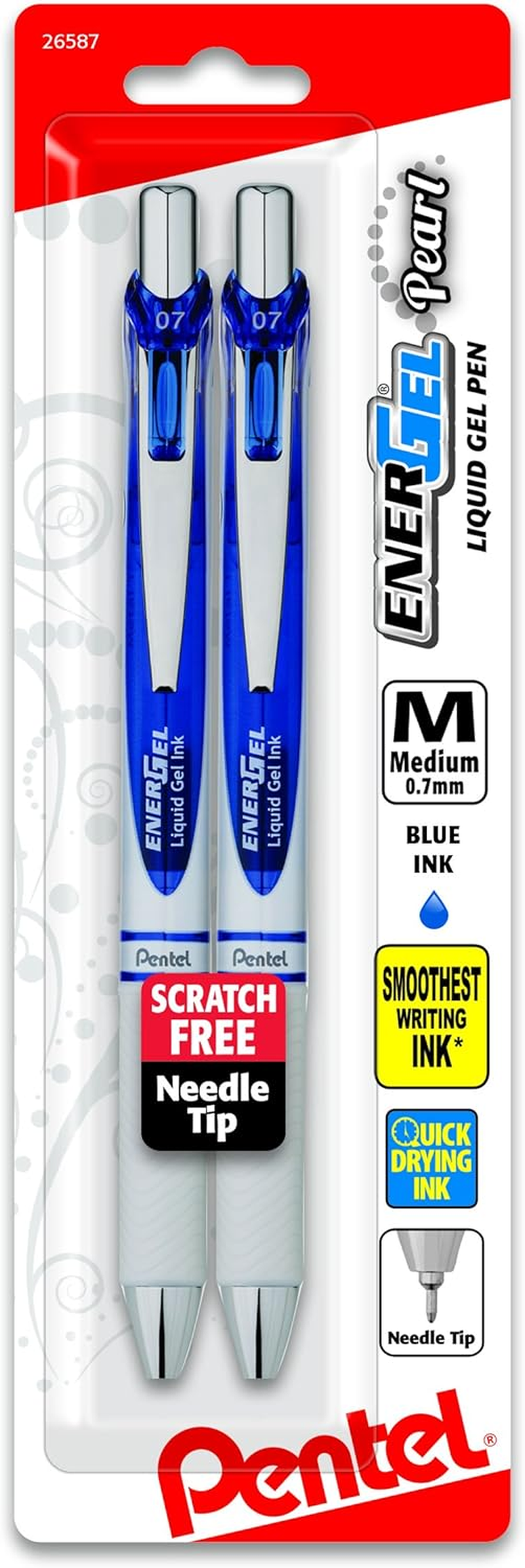 Pentel Energel Pearl RTX Retractable Gel Pen, 0.7Mm Needle Tip, 2 Pack, Violet Ink (BLN77WBP2V)