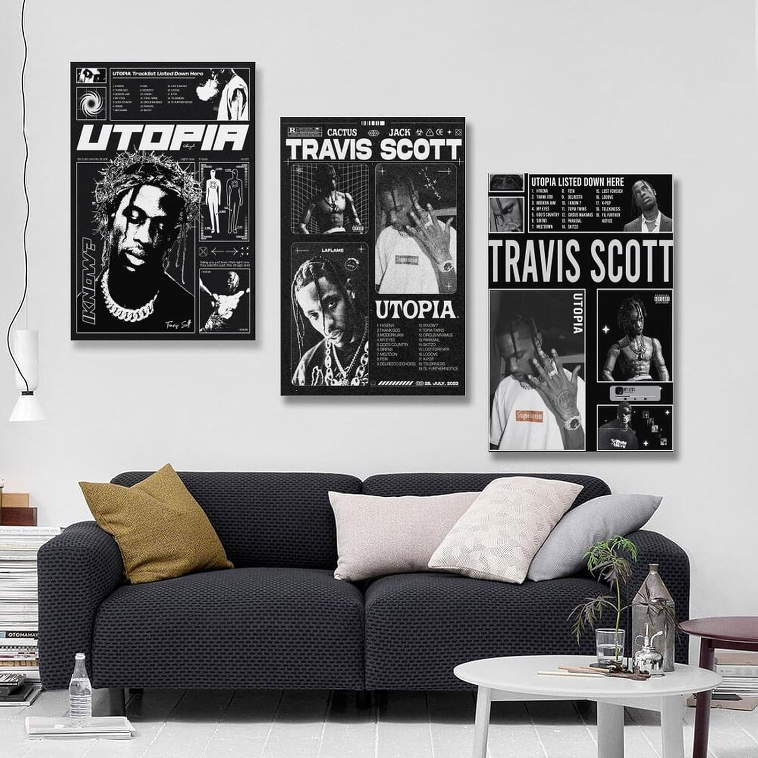 Rapper Travis Vintage Brutalism Poster Scott Poster a Set of 3 Canvas Posters Room Aesthetic Festival Gift Family Bedroom Decor Wall Art Home08X12Inch(20X30Cm)-3Pcs Style image number 2