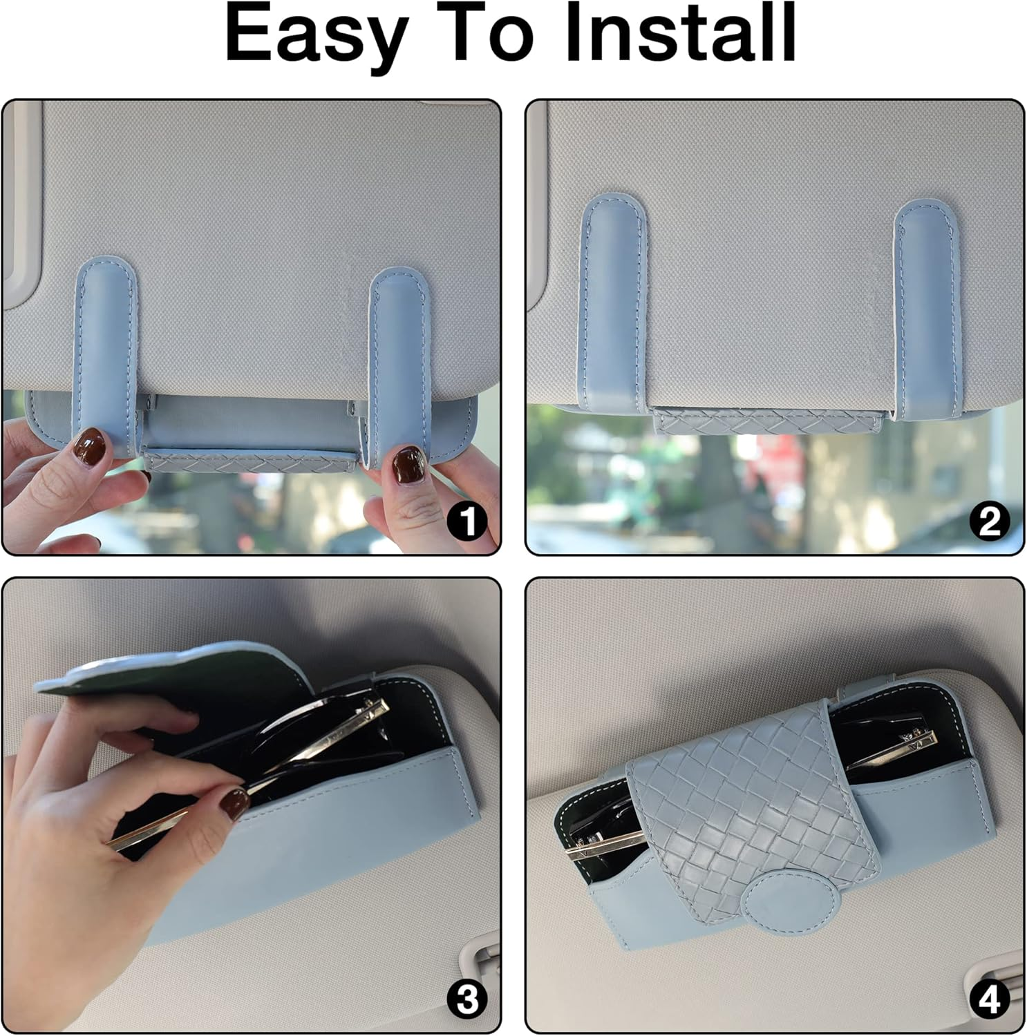 KINIVA Sunglass Holder for Visor - Leather Glasses Case with Clips for Interior Accessories - All Car Models image number 4