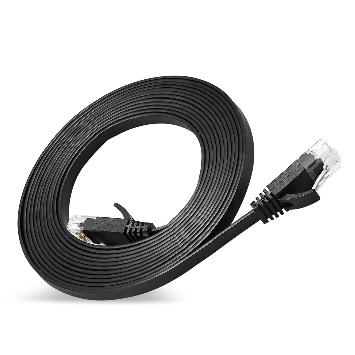 Cat6 Ethernet Cable 1M 2M 3Meter 5M 7M 10M 15M 20M 30M 45M 50M Flat Network Internet Cord with Clip (1Meter/ Black)