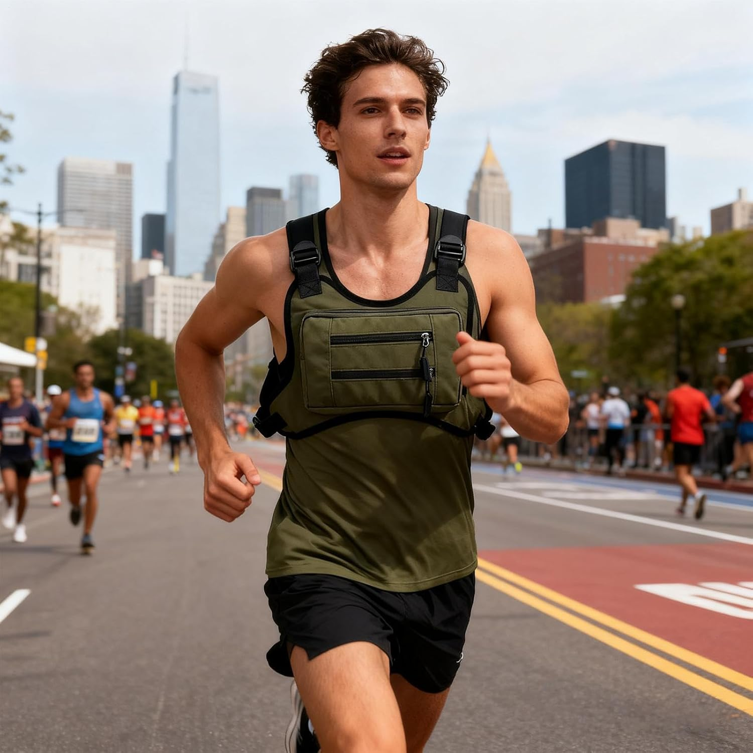 Chest Pouch for Men Waterproof Vest Pouch Lightweight Running Shoulder Strap Extra Storage Phone Sports Outdoor Workout, Green, Se R&eacute;f&eacute;rer Au Descriptif, Refer to Description - White On Black image number 5