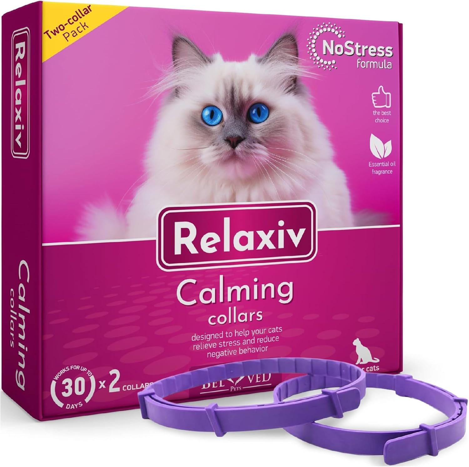 Cat Calming Collar & Pet anti Anxiety Products - Feline Calm Pheromones Collars & Cats Stress Relief - Relaxivet Comfort Helps with Pee, New Zone, Aggression, Fighting with Dogs & Other Behavior image number 1