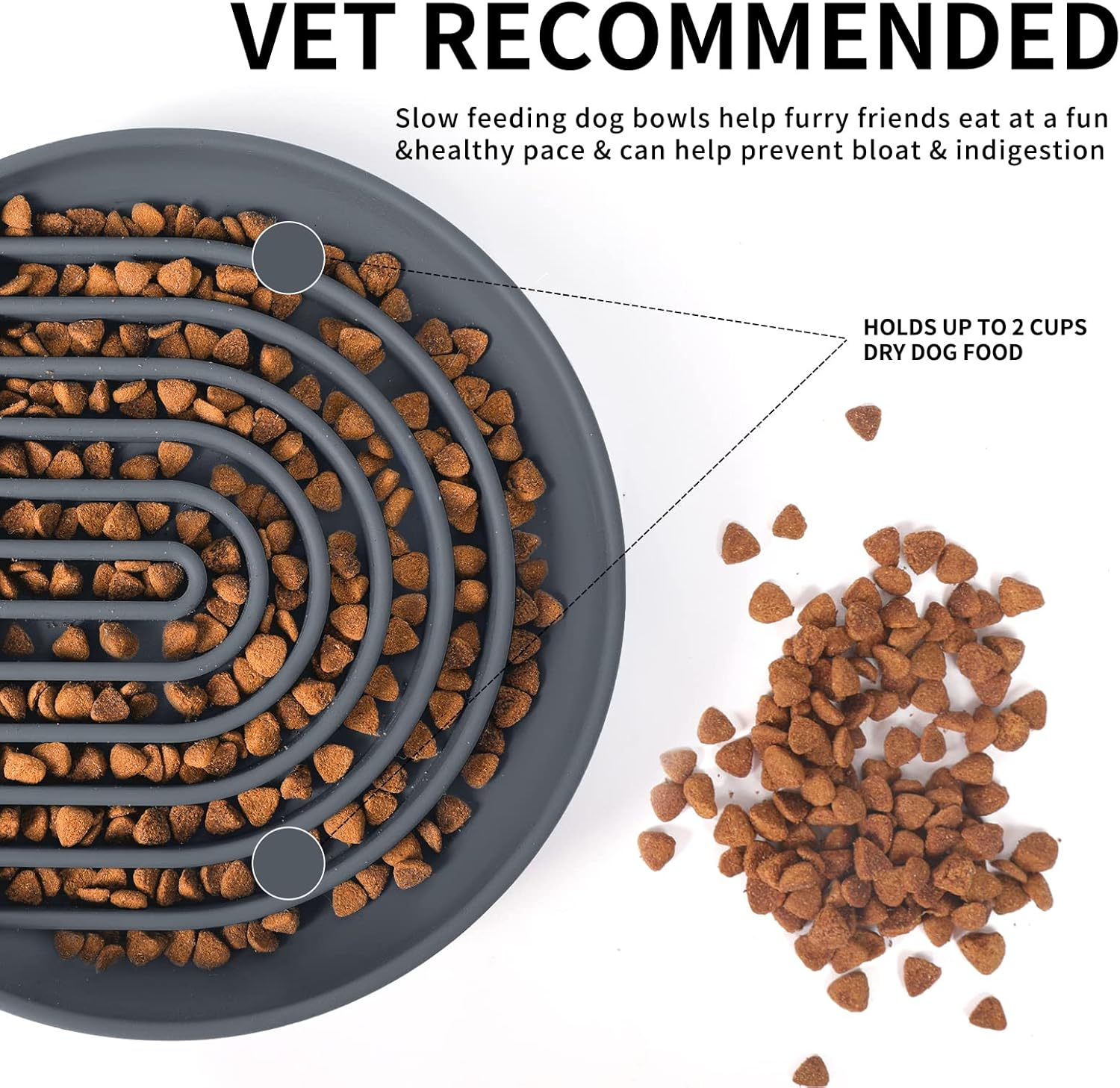 NOYAL Slow Feeder Dog Bowl Silicone Puzzle Bowl Lick Mat Preventing Choking Dogs Bowl Anxiety Relief Dark Grey - Light Blue image number 3