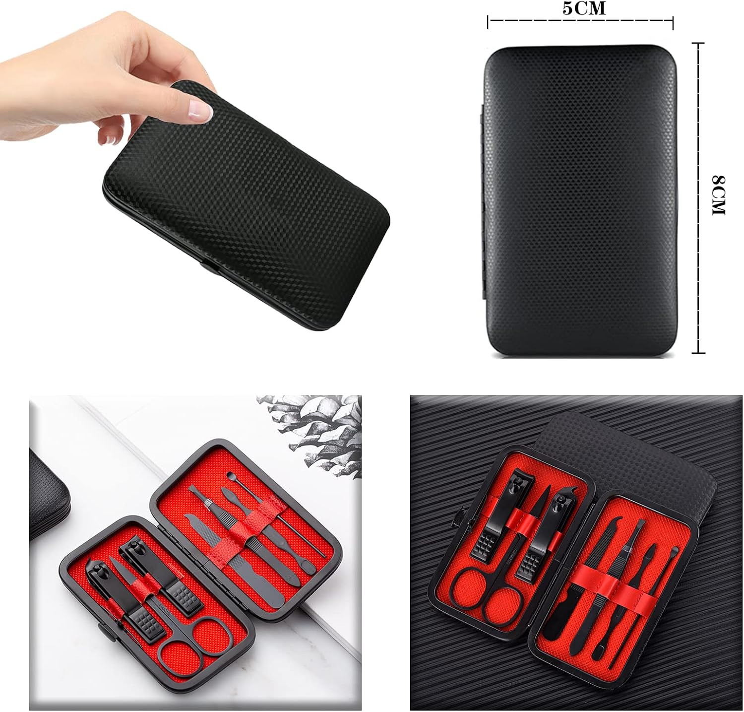 Professional Manicure Stainless Steel Set, 7 Pcs Portable Nail Clippers Set, Pedicure Set, Eyebrow Grooming Kit, Nail Care Tools with Luxurious Leather Case image number 2