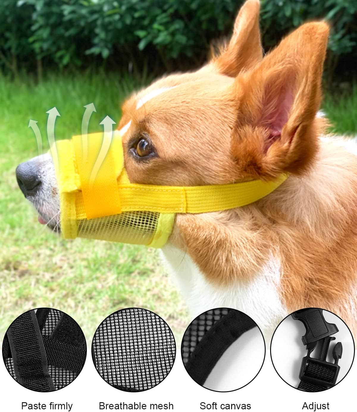Pack of 2 Nylon Muzzles for Dogs, Breathable, Safe, Quick Fit for Small, Medium Dogs, Breathable Mesh, Prevents Biting, Chewing and Barking (L, Black Yellow) image number 5