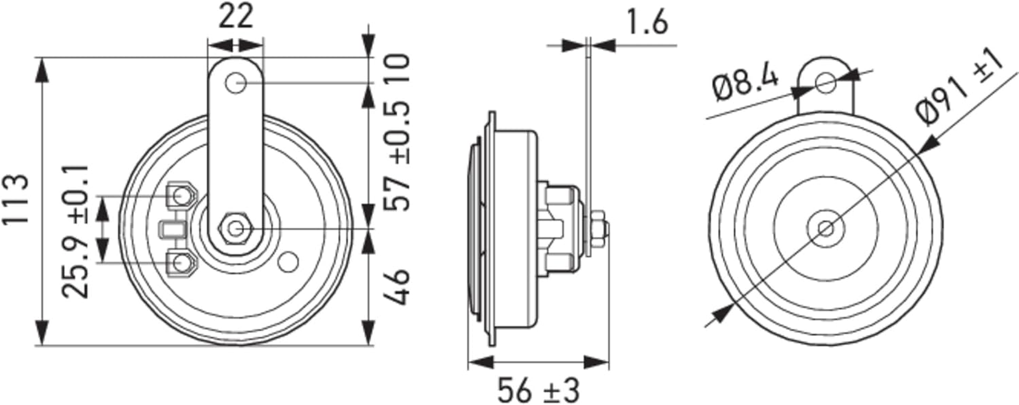 HELLA 011225871 Black 92Mm 12V BX Disc Horn Kit (Universal Fit) image number 2