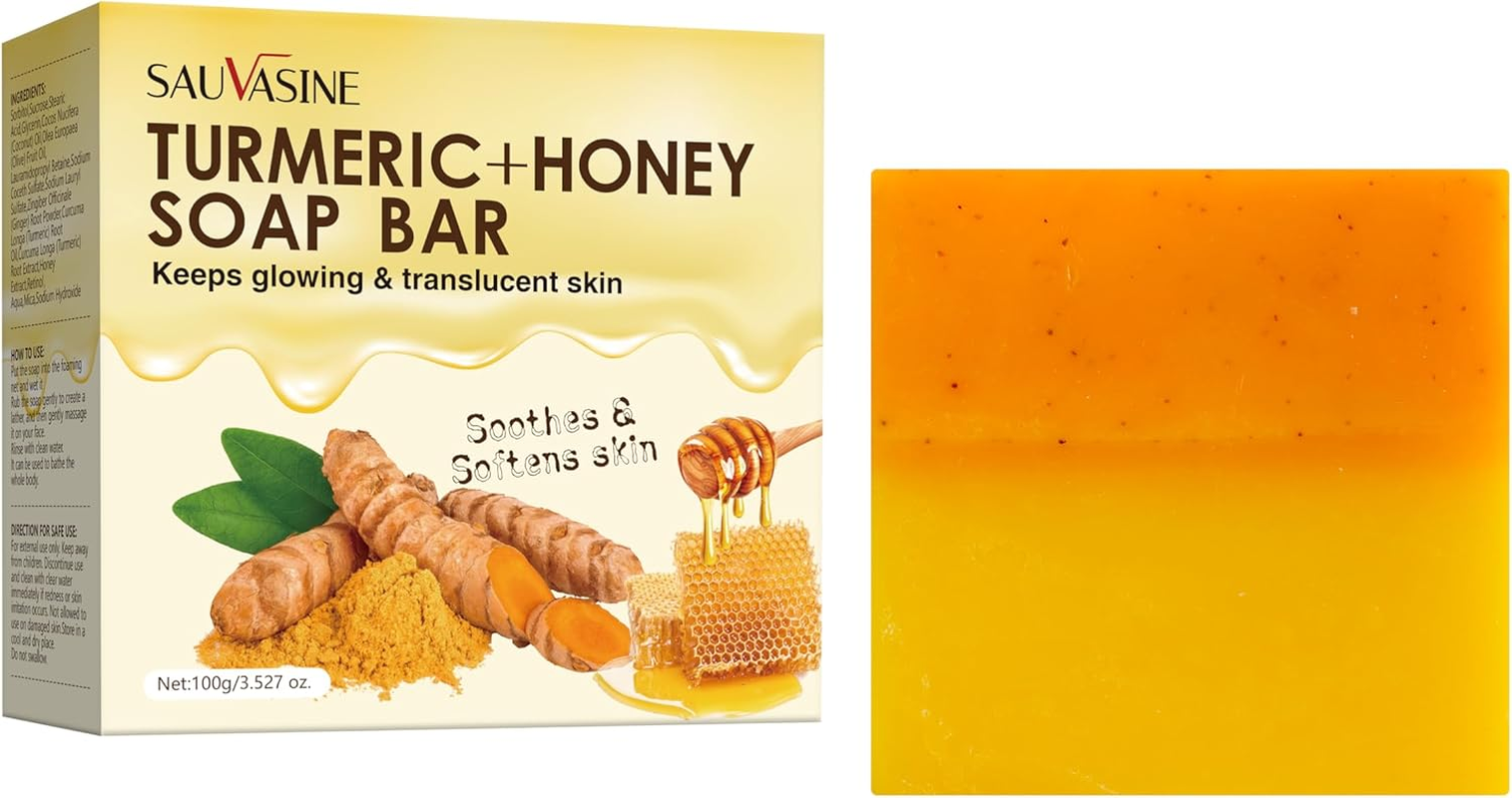 Turmeric and Honey Soap Bar for Glowing Skin, Natural Deep Cleansing, Helps Even Skin Tone and Reduce Acne image number 2