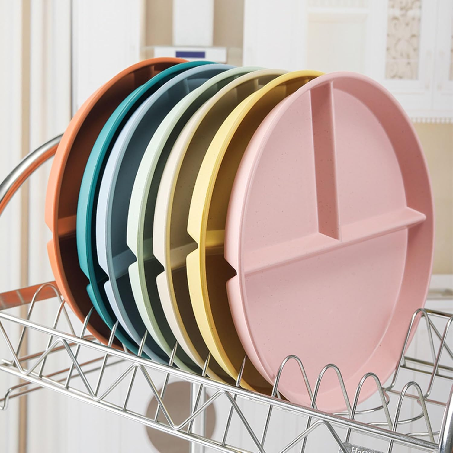 5 Pack Colorful round Divided Dinner Plate,Ideal for Weight Loss, Meal Prep, and Kids, Durable, and Microwave Safe (5, Dark Green, Blue, Green, Pink, Beige) image number 5