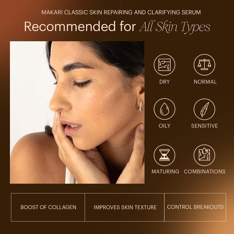 Makari Skin Repairing and Clarifying Face Serum - Skin Care for Extra Collagen Boost - Improves Skin Texture and Tone - Controls Breakouts - 1.35 Oz