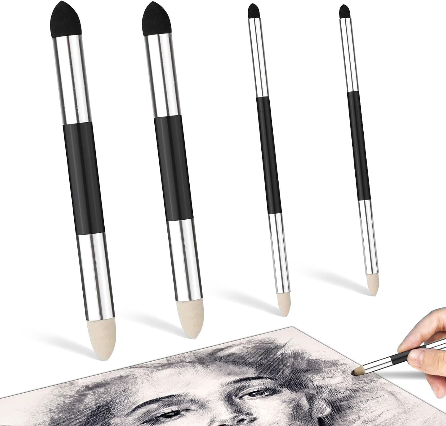 Sketch Brush, 4 Pcs Blending Sponge Pen, Artist Blending Sponge Pen for Highlighting, Shadowing, Detailing, and Correcting Drawings image number 1