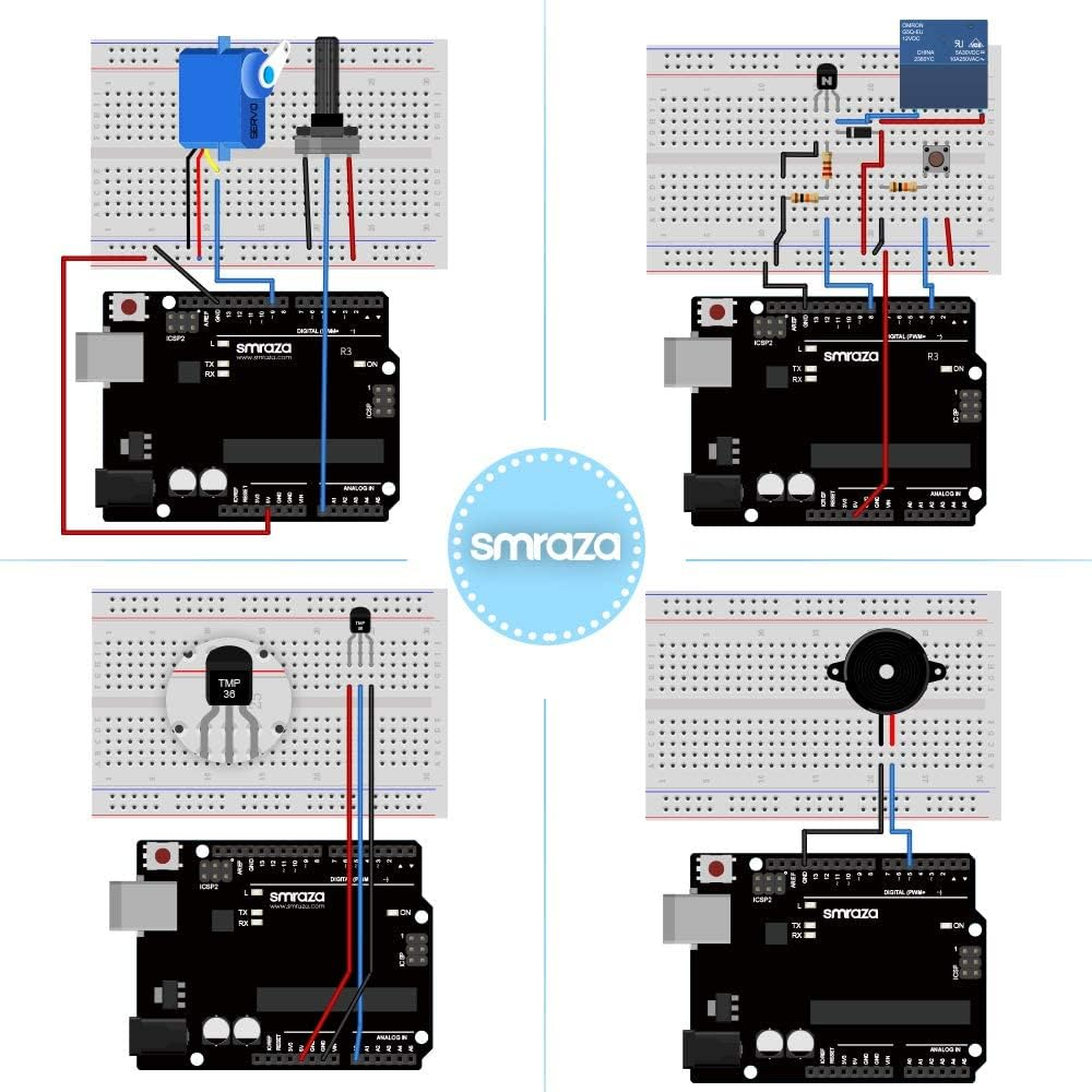 Smraza Ultimate UNO Project Starter Kit with Breadboard Holder,Dc Motor and Detailed Tutorial for Arduino Uno R3 Mega2560 Nano image number 1