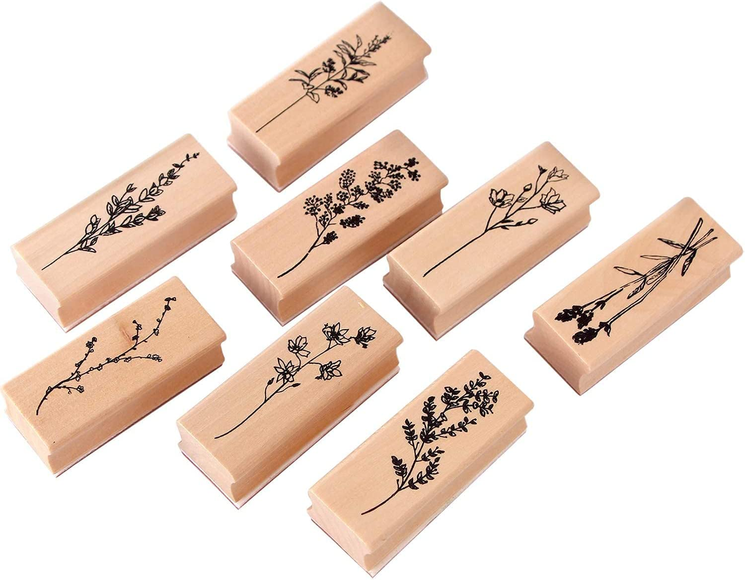 8Pcs Large Size Wood Rubber Stamp DIY Diary Scrapbook Stamp Set Fresh Nature Flower Plants Patterns for Card Making, DIY Crafts, Scrapbooking Supplies image number 4