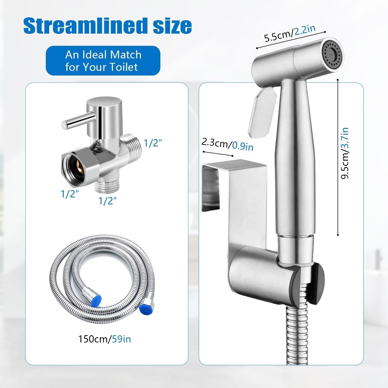 Handheld Toilet Bidet Sprayer for Jet Spray Variable Spray Pressure with Bidet Hose for Feminine Wash Muslim Shower Stainless Steel Bathroom Jet Sprayer Kit for Baby Cloth Diaper Washer