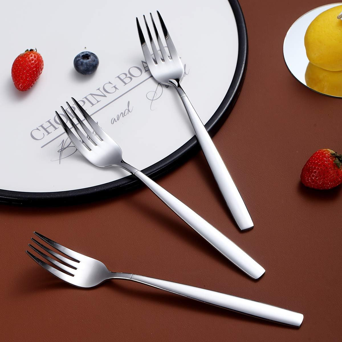 Berglander Dinner Forks Set of 6, Stainless Steel Modern Fork Set, Forks and Spoons Cutlery, Spoons and Forks Set