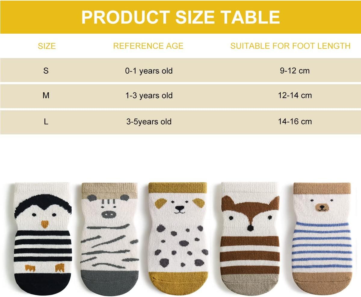 (5 Pairs- Size S/M/L) Unisex Baby Non Slip Grip Toddler Socks,H HOME-MART Breathable Infant Ankle Socks with Grips for Baby Boys Girls for 0-1/1-3/3-5Years image number 1