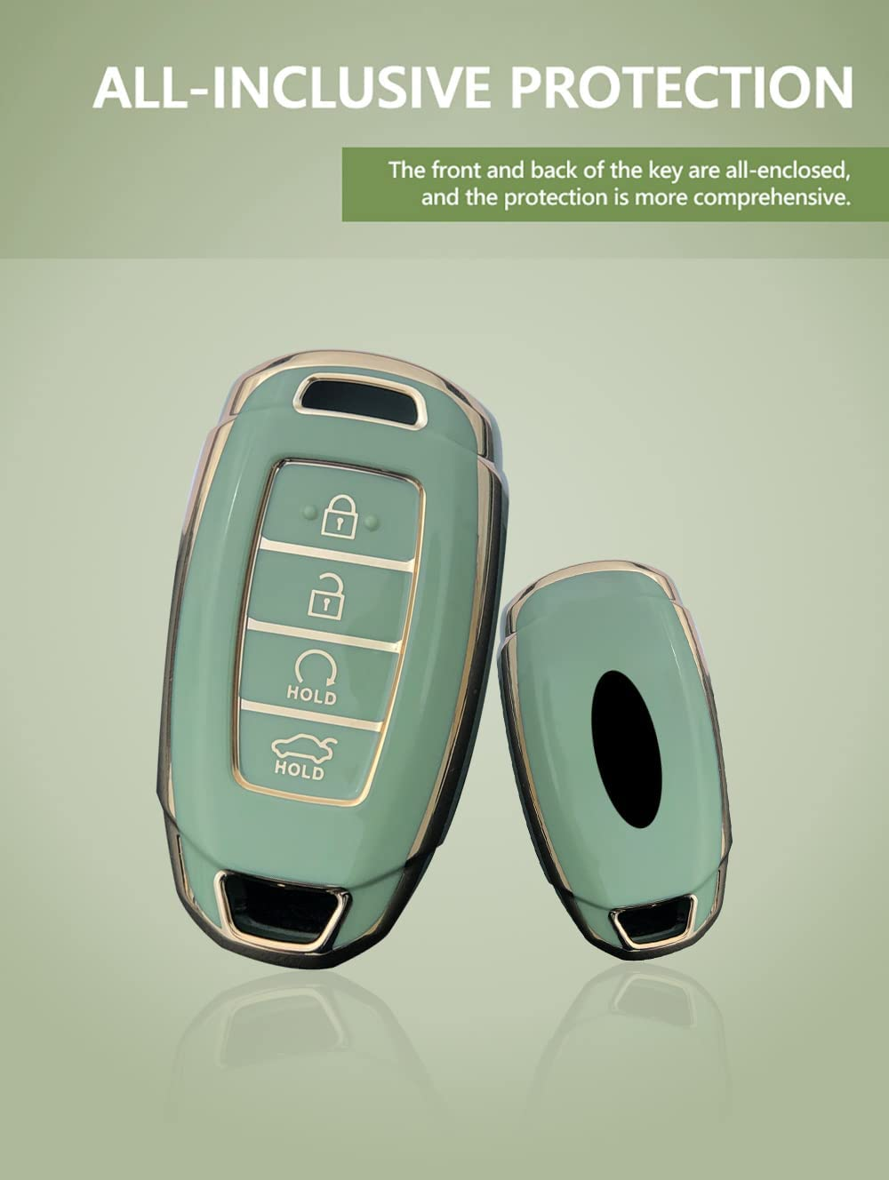 HIBEYO Key Fob Cover for 2018 2019 2020 2021 2022 Hyundai Santa Fe Venue Kona Veloster Palisade Elantra GT Accessories with Keychians Key Case Shell Soft TPU 4 Button-White