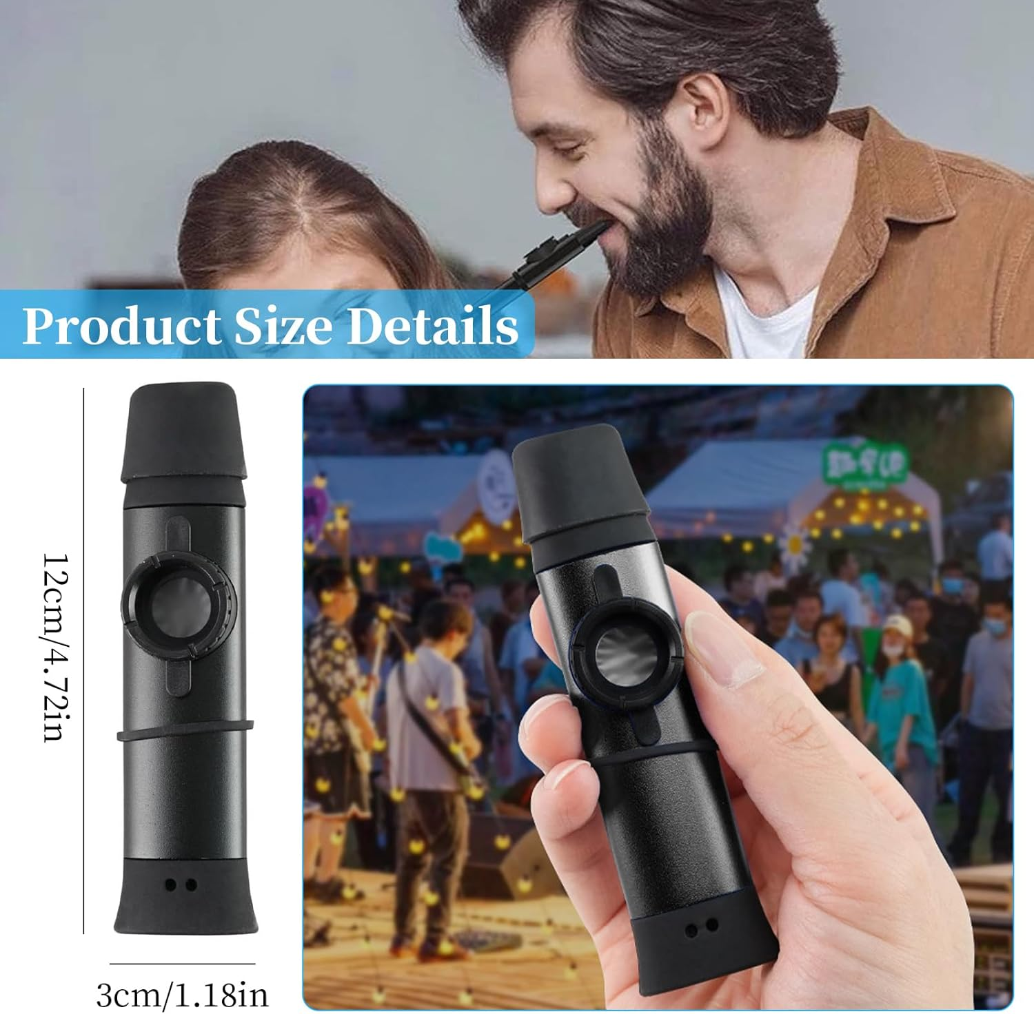 Professional ABS Kazoo, Premium Musical Instrument with Adjustable Pitch for Ceremonies, Parties & Performances - Easy to Play Kazoo for Beginners & Musicians with Clear Sound (Black)
