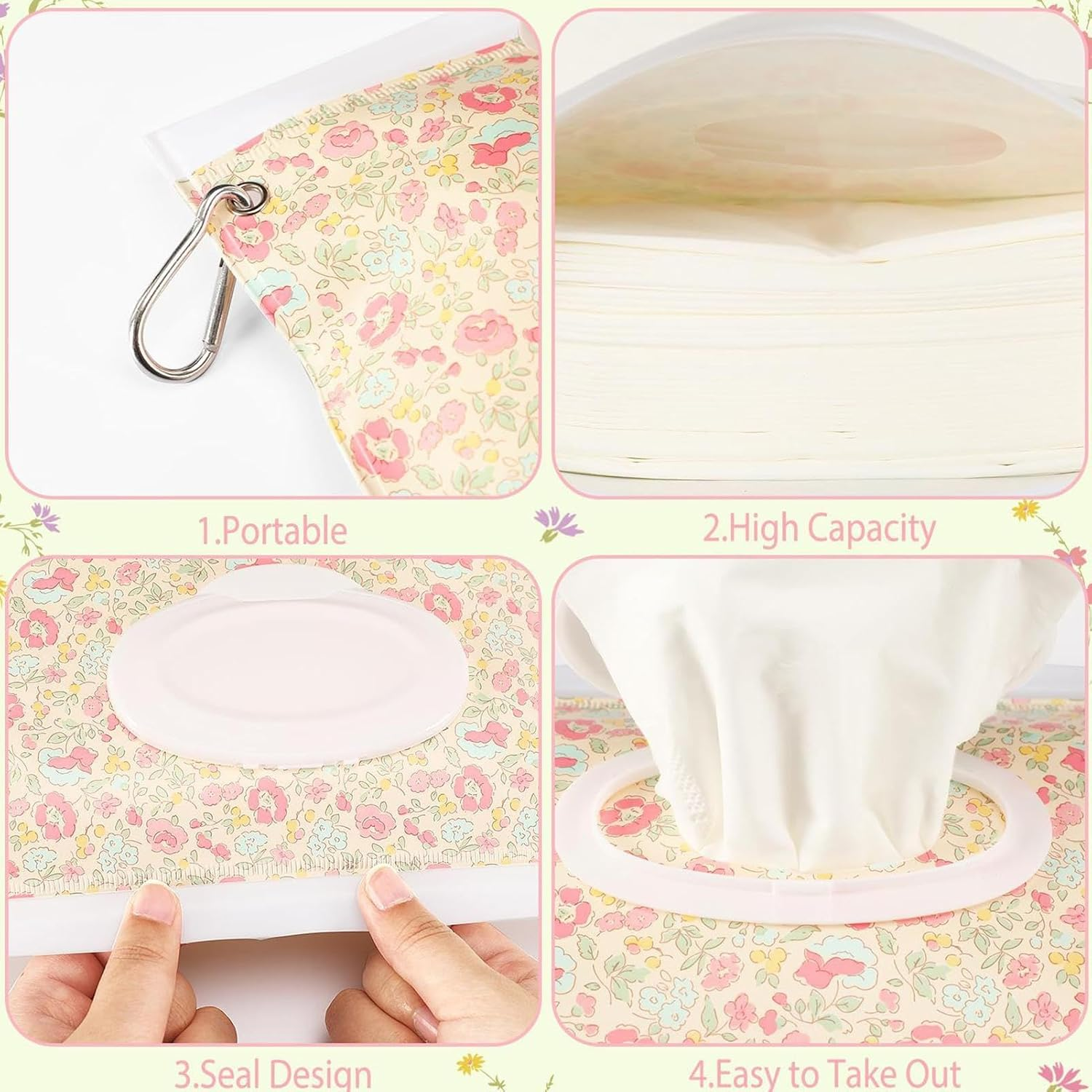 Travel Baby Wipes Case,Wipes Holder | Refillable Airtight Reusable Quick Access Container for Travel Bathroom Girl Stroller