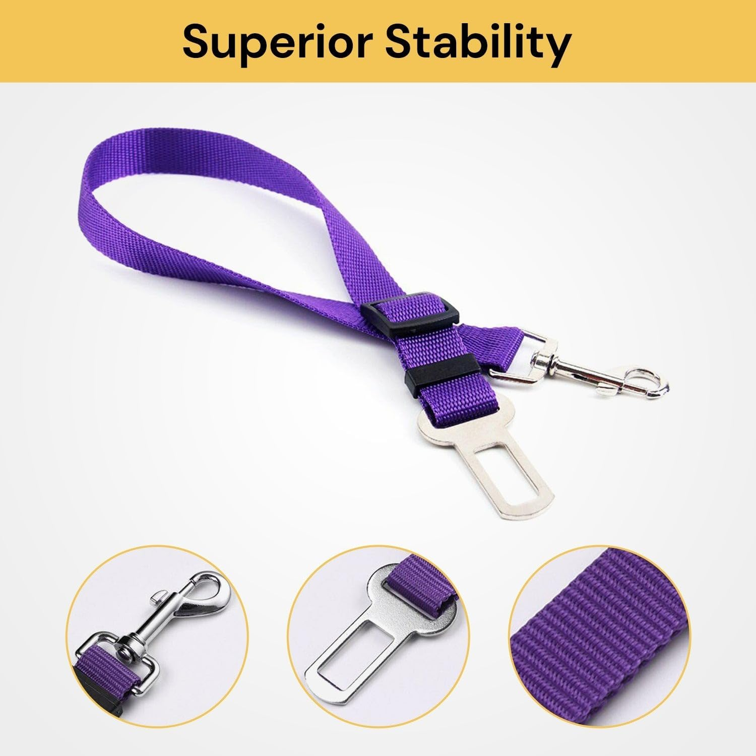 Spendeal 3 PCS Dog Seat Belt for Car, Adjustable Nylon Pet Seatbelt, Supports All Cars, Seatbelt for Dogs in Cars, Dog Car Leash Seat Belt, Cats and Ferrets Seat Belt Harnesses (Black+Purple+Blue) image number 2
