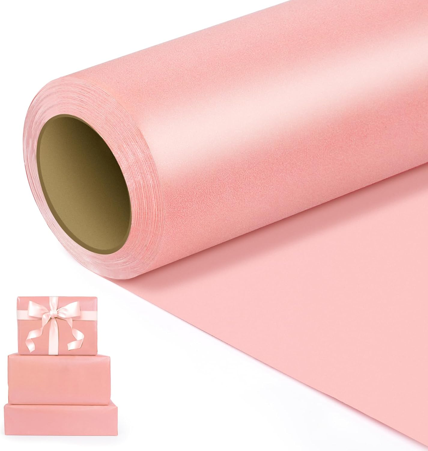 Fayrvind Gift Wrapping Paper, 17 Inches X 32.8 Feet Solid Color Pearly-Lustre Paper, Luxury Decorative Paper Rolls for Wedding, Valentine'S Day, Birthday, Baby Shower, Christmas, DIY Bouquet (Pastel Pink)