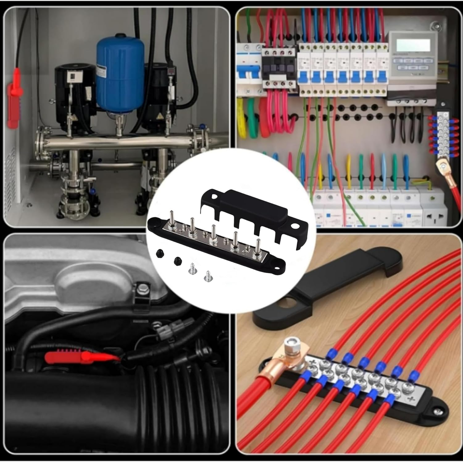 Power Distribution Block Bus Bar,1Pcs 5/16" M8 300AMP 12/24V Automatic Marine Electric Busbar 4 Stud Black Junction Block with Car Boat Marine Caravan RV&hellip; image number 4