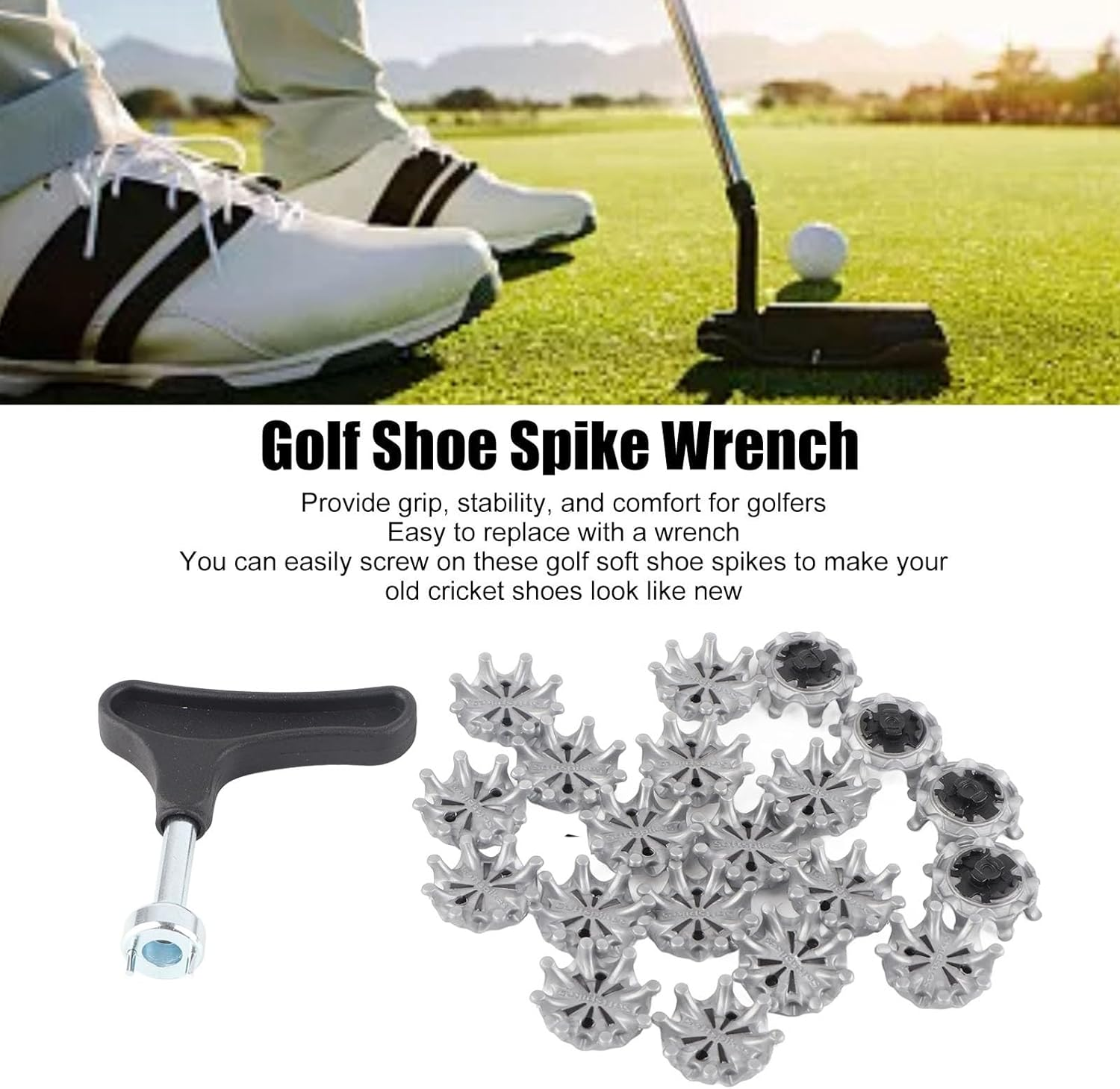 Replacement Golf Shoe Spikes, Durable Golf Shoe Spikes Provide Comfort with Removal Tools for Different Surfaces image number 5