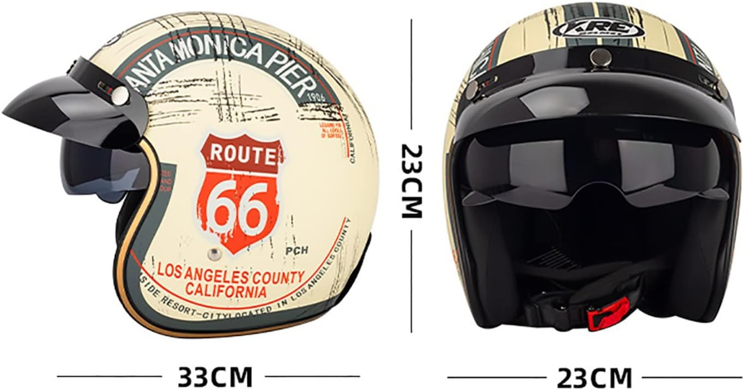 Retro Half Helmet Motorcycle Open Face Helmets 3/4 Half Helmet Men and Women Adults ECE Certification Vintage Biker Cruiser Scooter Touring Helmet with Goggles E,2XL=63-64CM image number 4