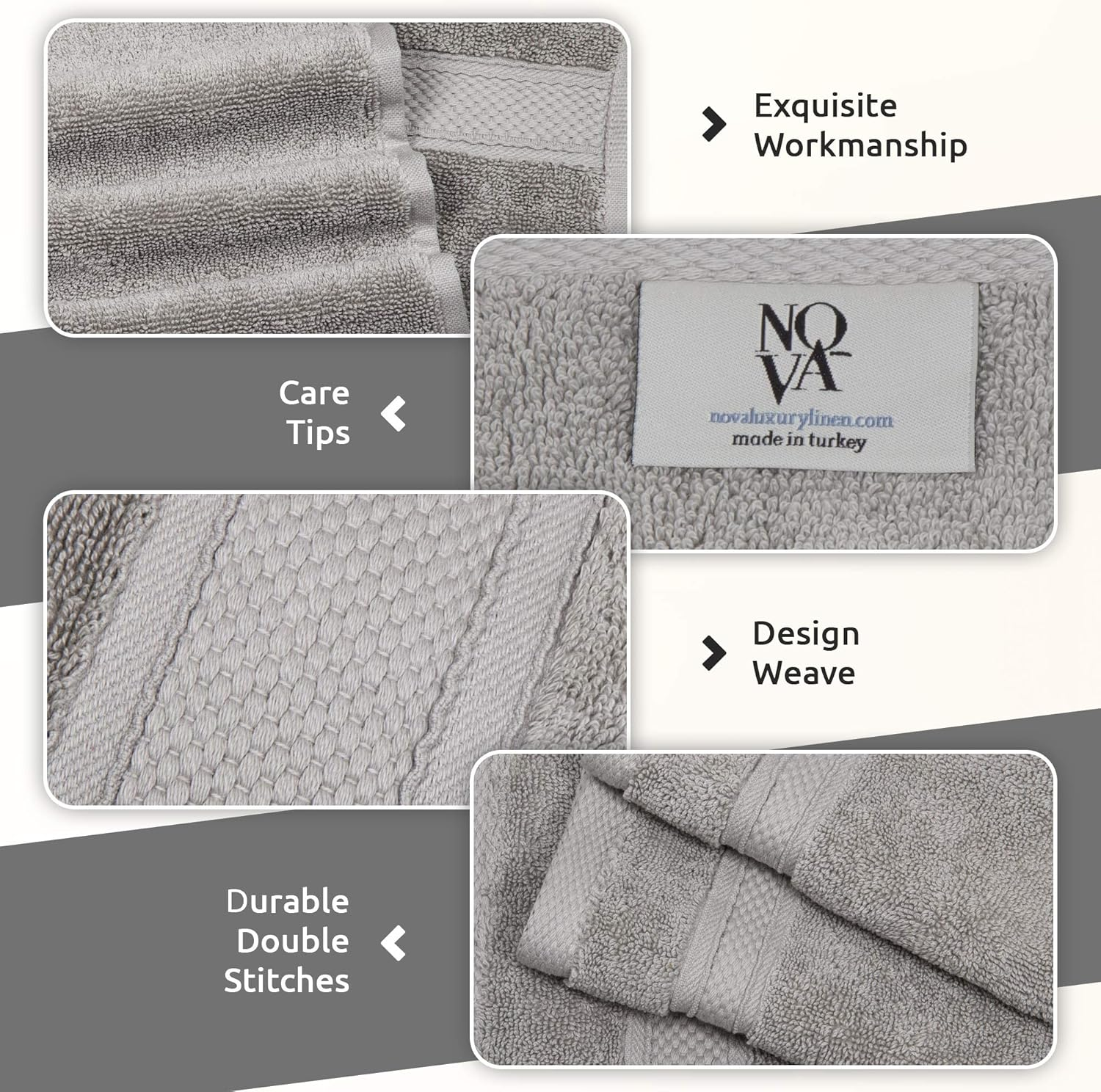 NOVA Luxury Linen - Hotel Quality Turkish Towel Set for Bathroom (6 Pcs Towel Set, Mirage Grey) image number 3