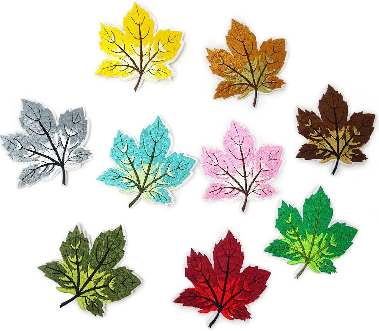 9PCS Colorful Maple Leaves Embroidery Patches Iron on Patches Sew on Applique Patch Autumn Fall Leaf Appliques for Clothes Jackets Jeans Dress Hat Arts Crafts image number 2