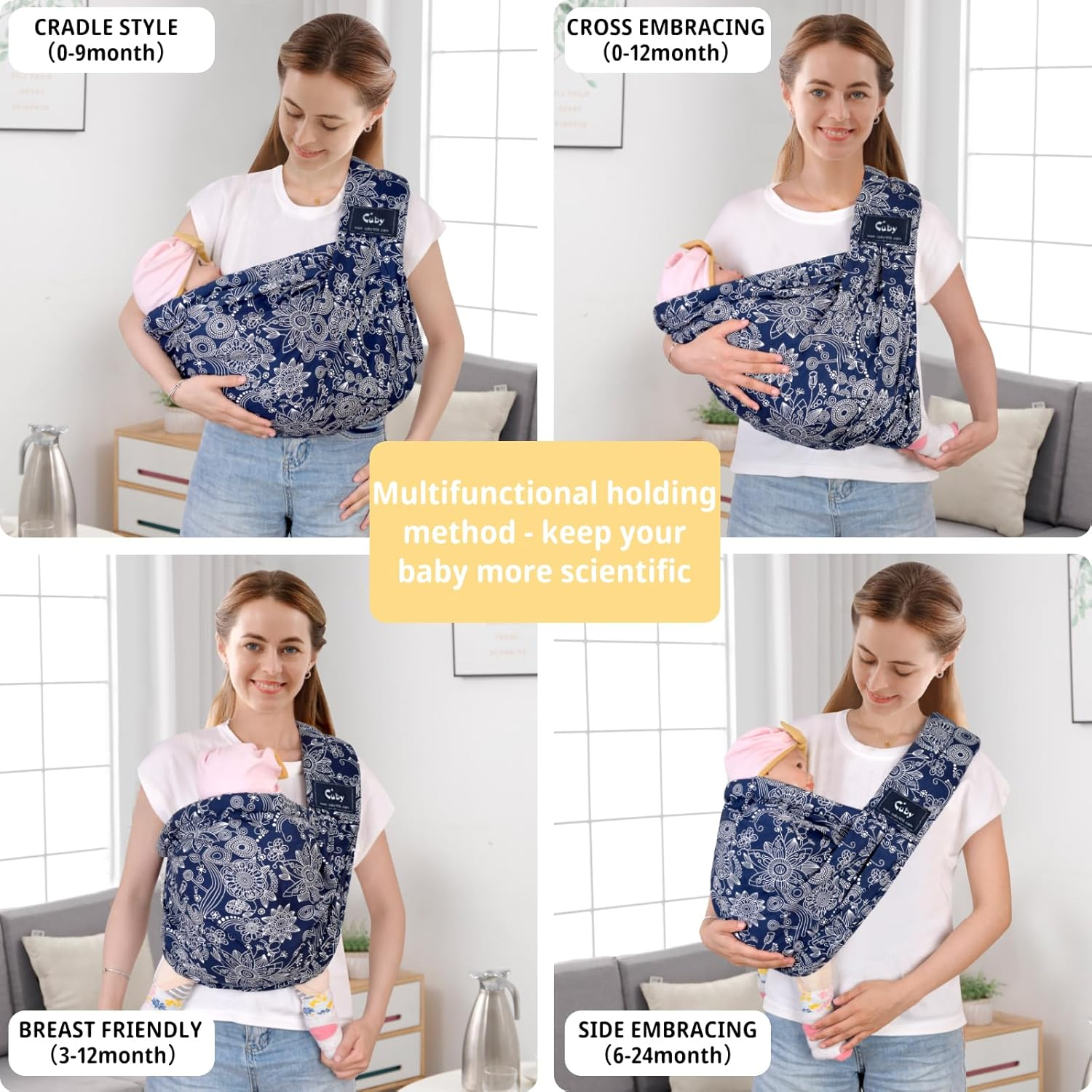 CUBY Baby Carrier Sling, Baby Essentials for Newborn Natural Cotton Adjustable Baby Carriers from Newborn Comfortable Easy Wearing Nursing for Infant Toddler Wrap Sling for Newborn (Blue Celadon) - Blue Celadon image number 5