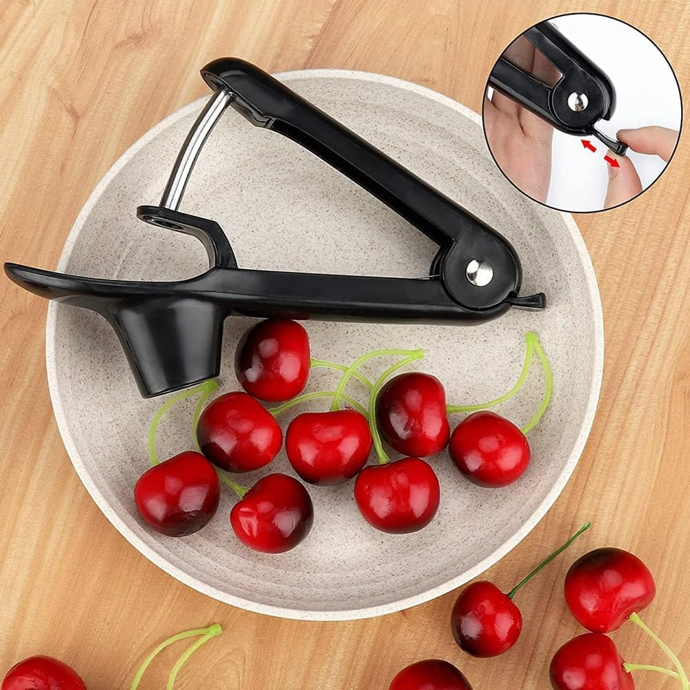 1Pc Heavy-Duty Cherry Pitter & Olive Stoner Tool - Space-Saving Lock Design, Multi-Function Manual Seed Remover for Cherries, Olives, Jam Making - Durable Kitchen Tool，Black image number 4
