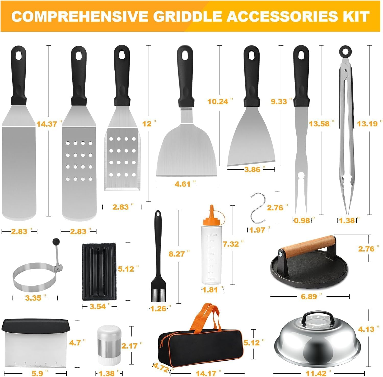 Griddle Accessories Kit, 29PCS Flat Top Grill Accessories Kit for Blackstone and Camp Chef, Griddle Spatula Set with Basting Cover, Enlarged Spatulas, Scraper for Outdoor BBQ image number 5