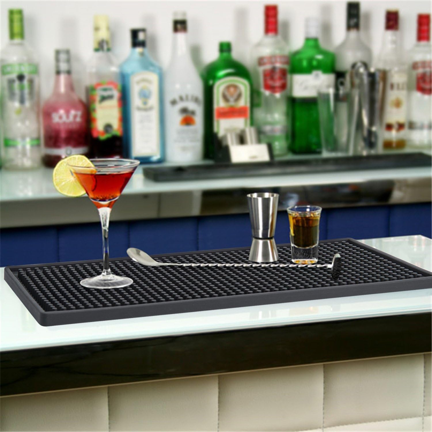 Facmogu 2PCS 12" X 6" Rubber Bar Mats, PVC Bar Service Mats for Cocktail Bartender, Spill Cup Pads Glass Whiskey Coffee Wine Tea Beer Coaster Placemats image number 6