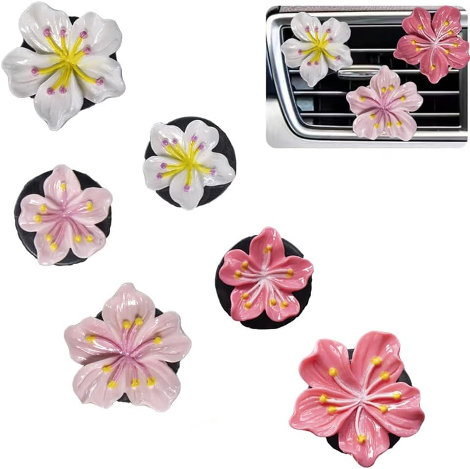 Cute Car Air Fresheners Vent Clips 6 PCS, Flower Air Vent Clips Pink Car Accessories Interior Aesthetic Women Automobile Air Conditioning Vents Decorations image number 6
