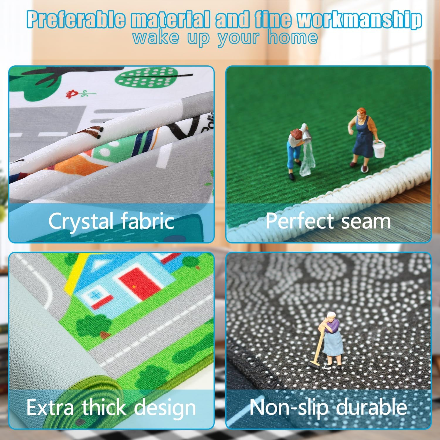 Play Mat Kids Rug Carpet Playmat Extra Large Learn Have Fun Safe Road Traffic System Multi Color Study Activity Centerpiece Play Mat for Playing with Cars for Bedroom Playroom (Road Traffic System 04) - Road Traffic System 04 image number 3