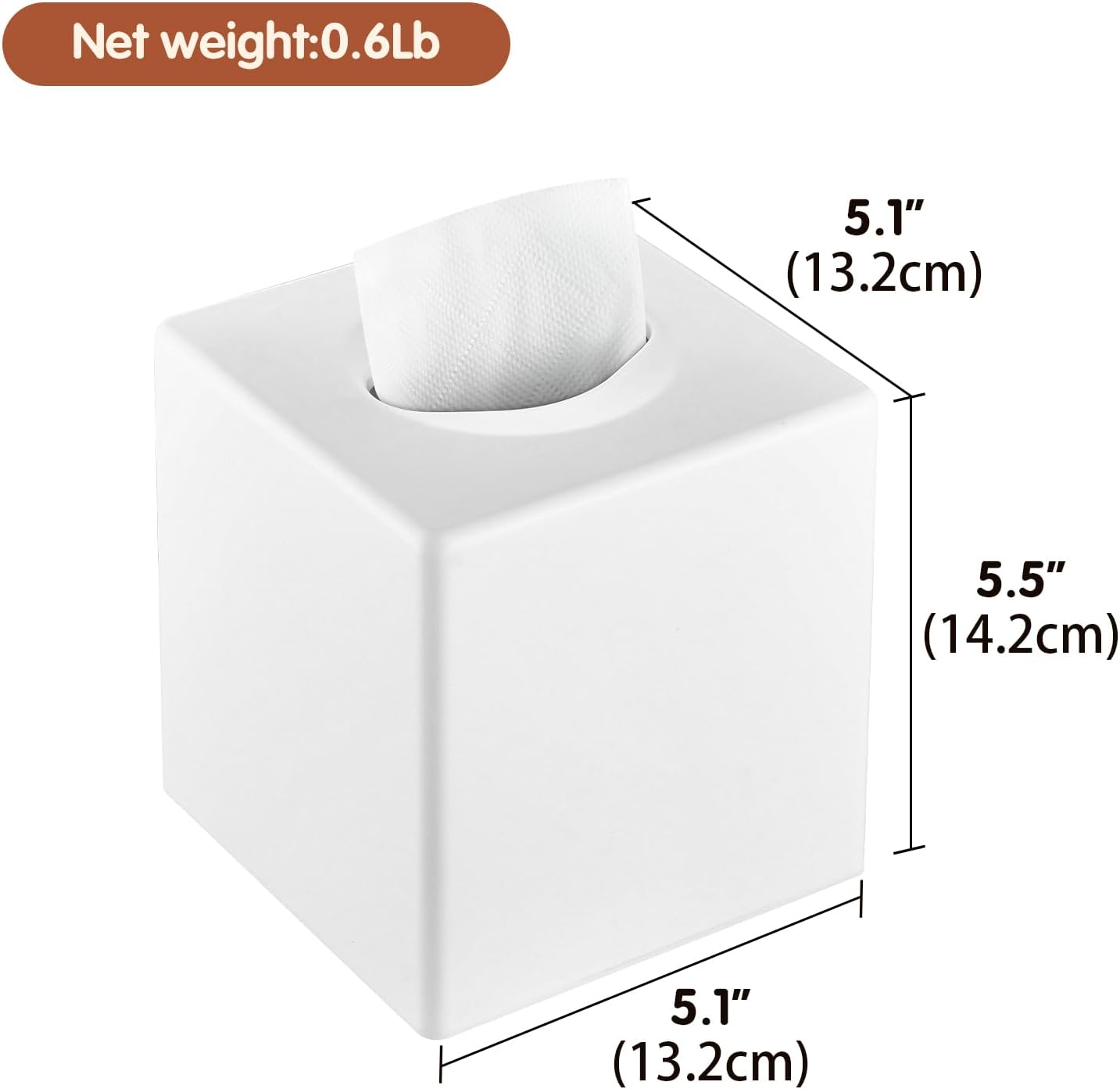 Tissue Box Cover, Square Facial Holder Storage for Bathroom Vanity, Countertops, Dressers, Night Stand, Parlors and Offices - White YH-001 image number 2