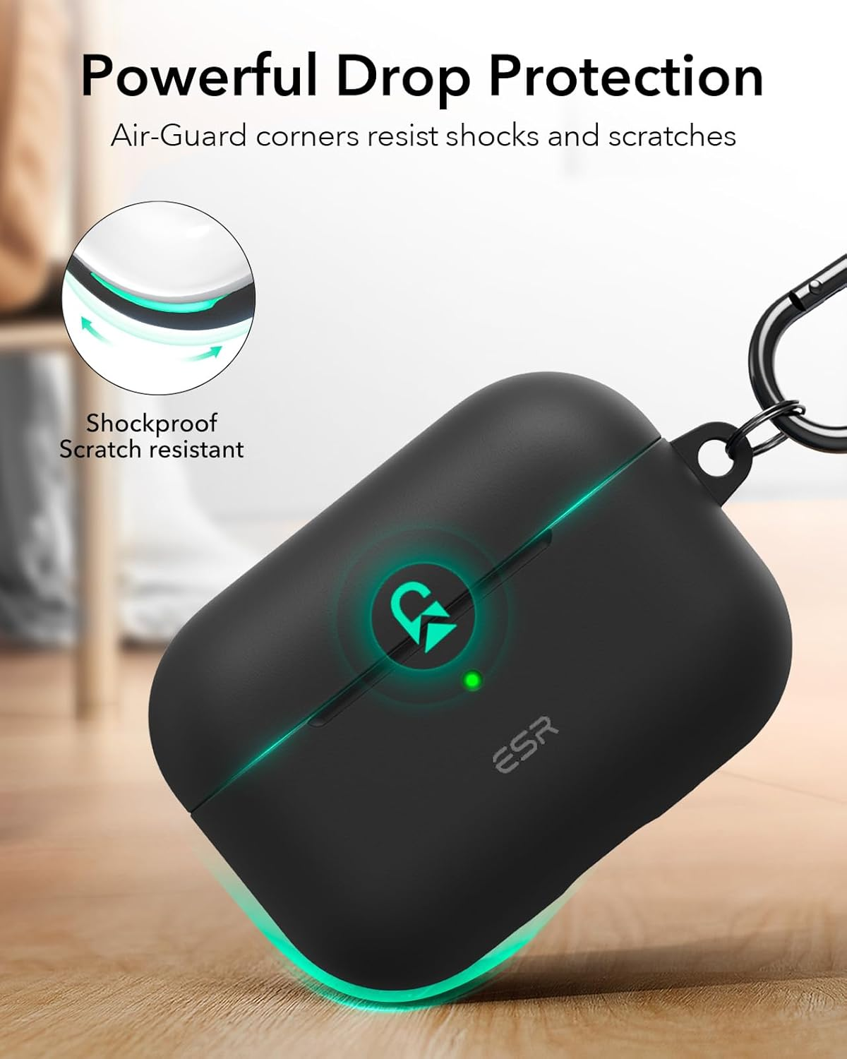 ESR for Airpods Pro 2 Case (Usb-C/Lightning Cable), Compatible with Airpods Pro Case (2023/2022/2019), Magnetic Lid, Full Drop Protection Cover with Carabiner, Cloud Series, Black image number 4