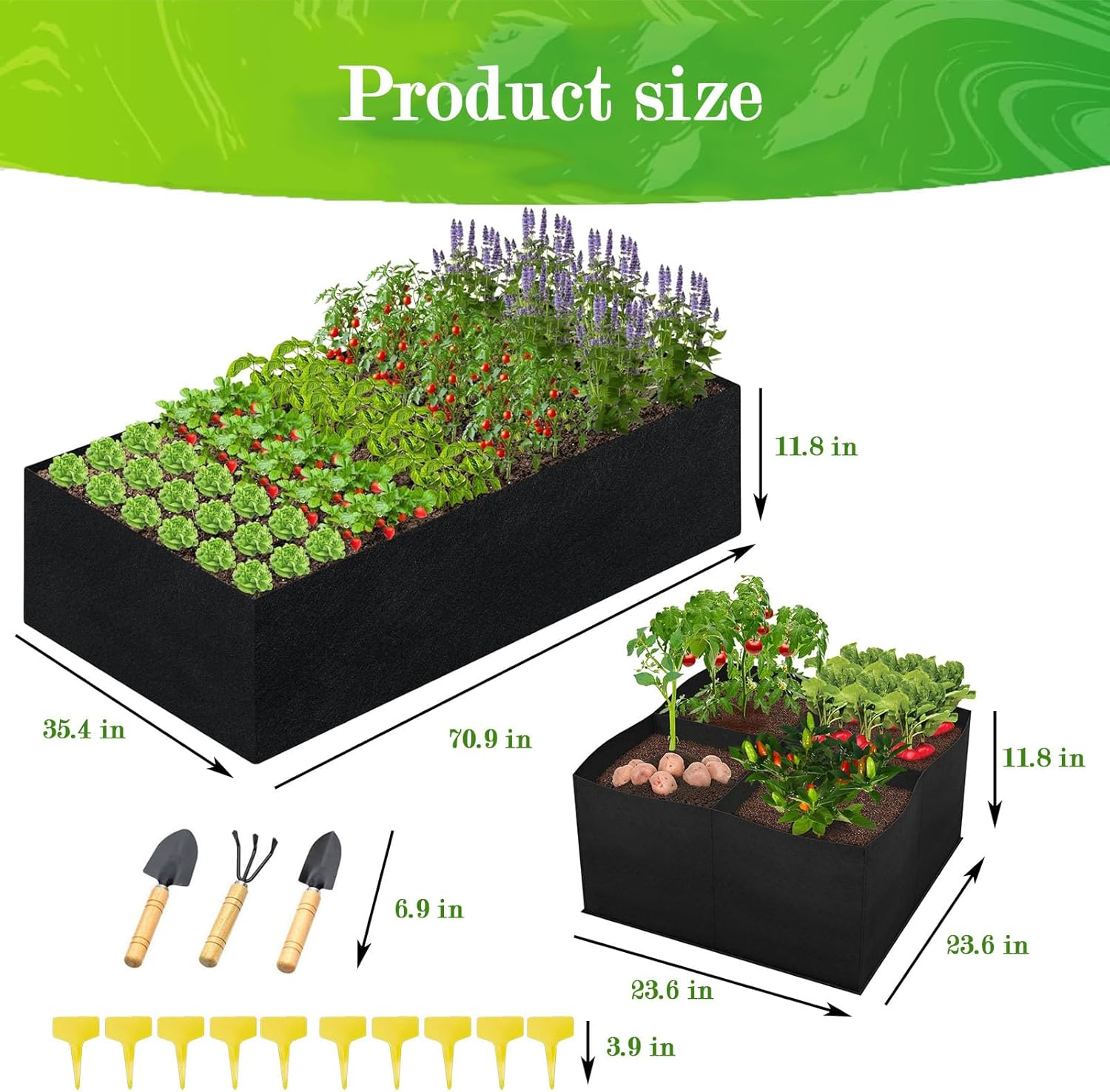 Grow Bags,2 Pack Fabric Raised Garden Bed,Large 8 Grids and 4 Grids Plant Grow Bags,Rectangle Breathable Planting Pots for Fruits,Vegetables,And Flowers image number 3
