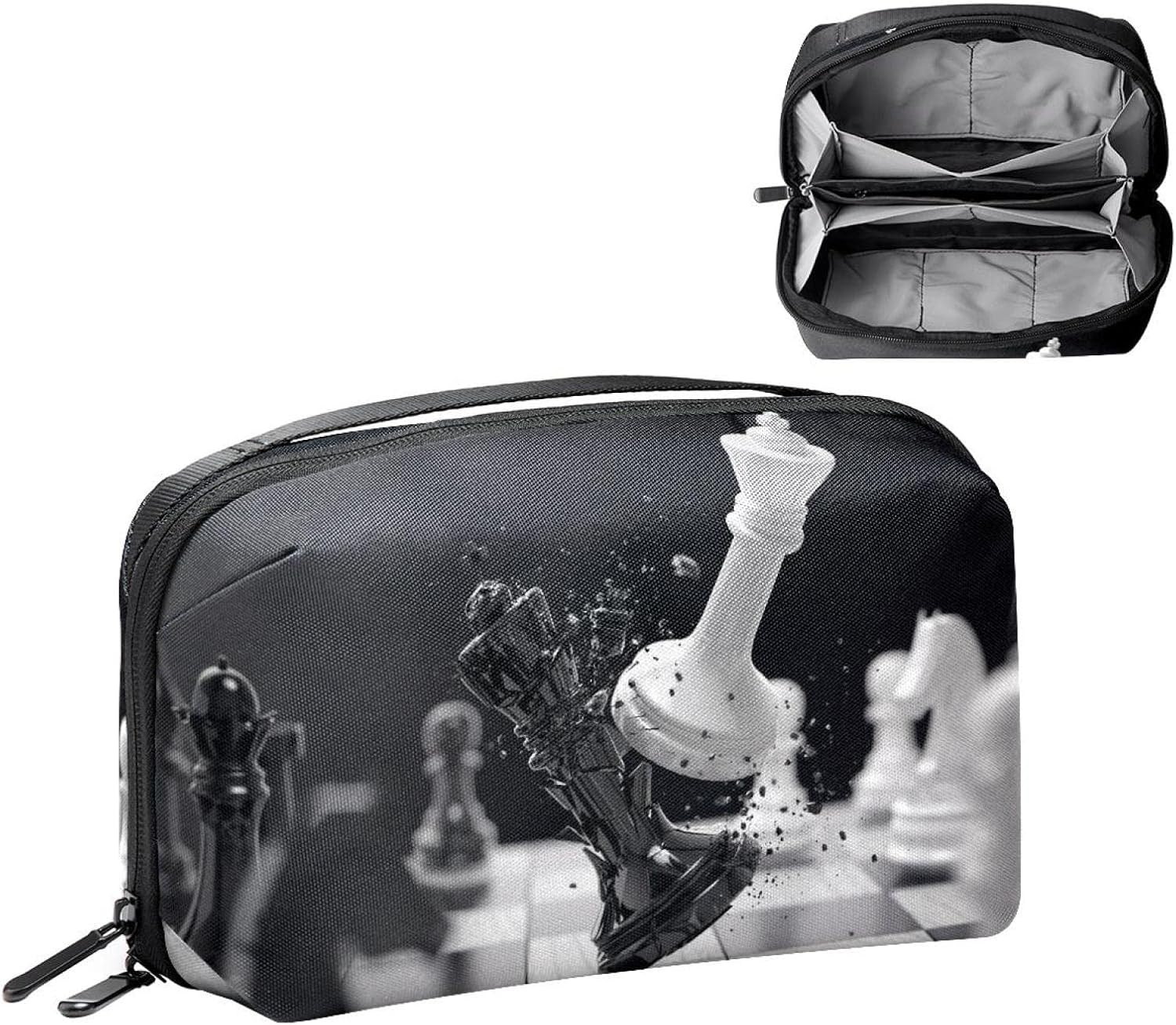 Toiletry Bag Hanging Dopp Kit for Men Water Resistant Shaving Bag with Large Capacity for Travel, Chessblackwhitepattern Artmodern image number 5