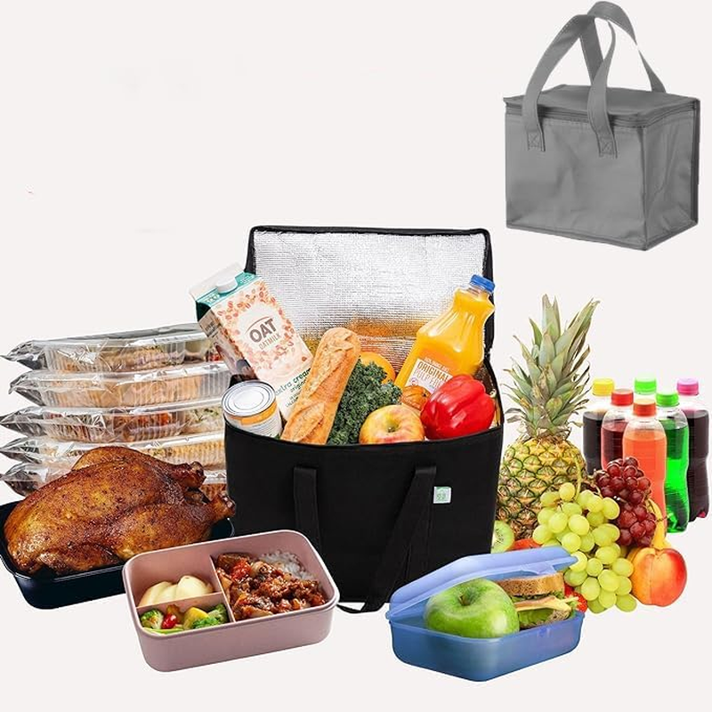 WEZCHUGHAOL 2 Pack Cooler Bag and Insulated Grocery Bags for Food Delivery, Collapsible Cooler, Reusable Shopping Bags for Groceries with Zipper, Foldable, Heavy-Duty, Stands Upright (Black) - Gray image number 3