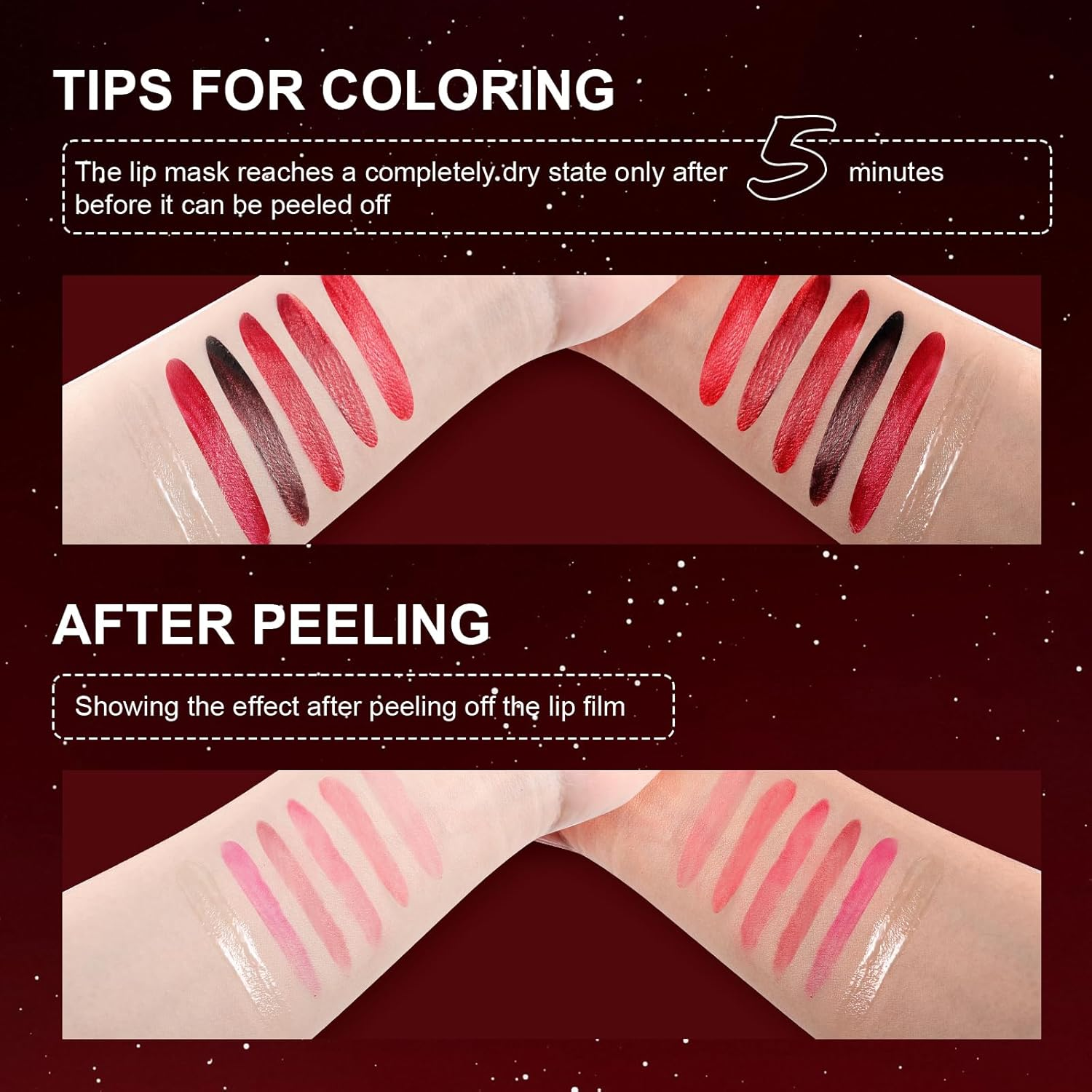 DAGEDA 5 Colors Peel off Lip Stain Set,Tattoo Lip Stain Tint with Moisturizing Lip Oil, Highly Pigmented,Waterproof Long-Lasting Peel off Lip Liner Stain,Matte Finish Lip Makeup image number 3