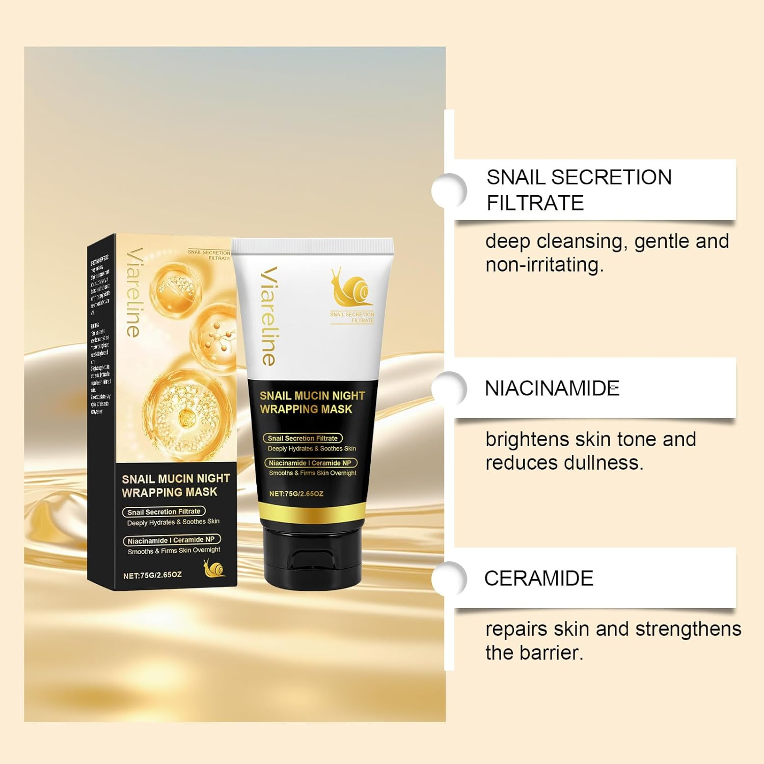 Snail Mucin Night Wrapping Mask, Deep Cleansing and Moisturising Face Mask, 75G image number 5