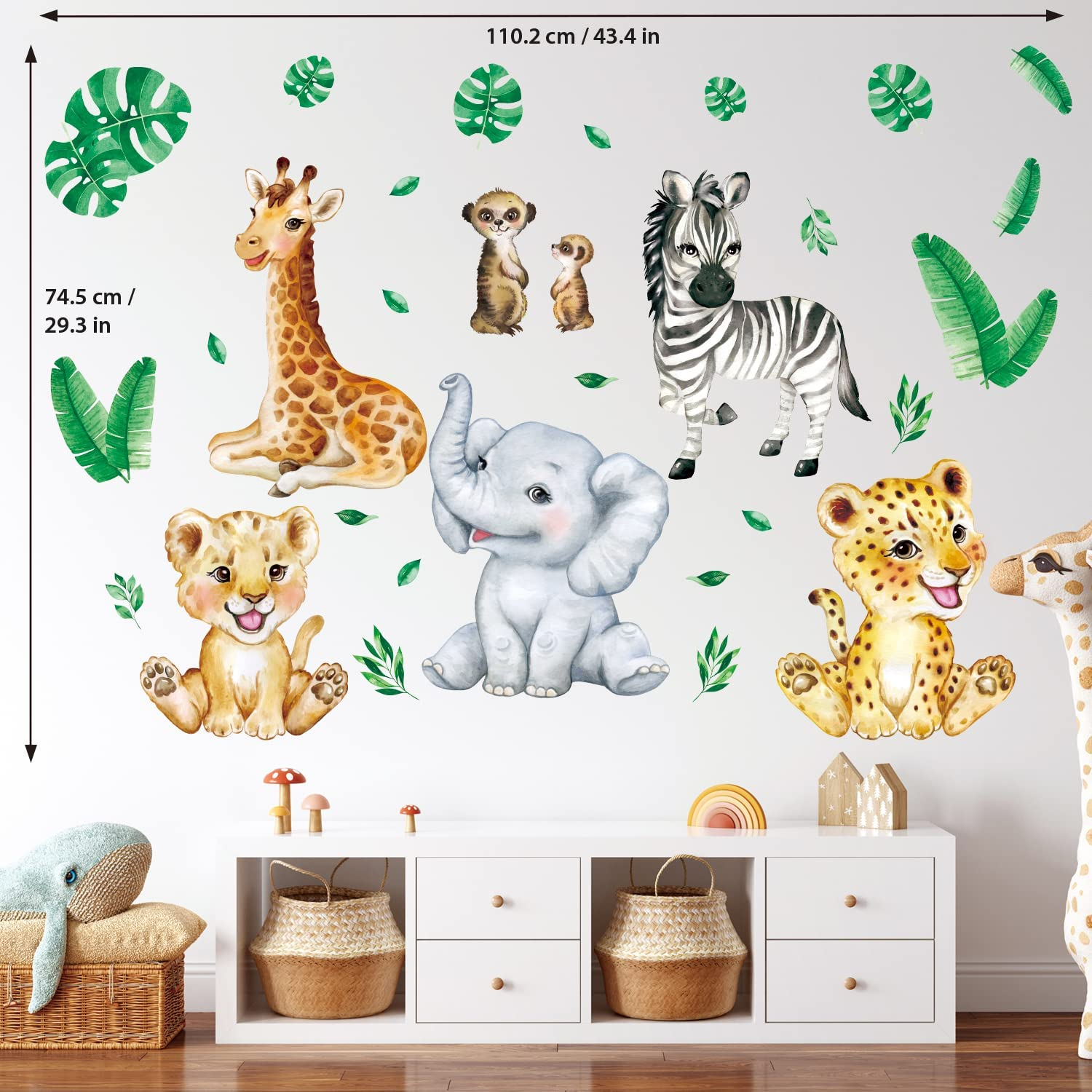 DECOWALL DSL-8067 Baby Jungle Animals Wall Stickers Decals Kids Nursery D&eacute;cor Baby Safari Boys Room Art Wallpaper Girl Decorations Elephant Lion Playroom Giraffe Bedroom Gift - Baby Jungle image number 5