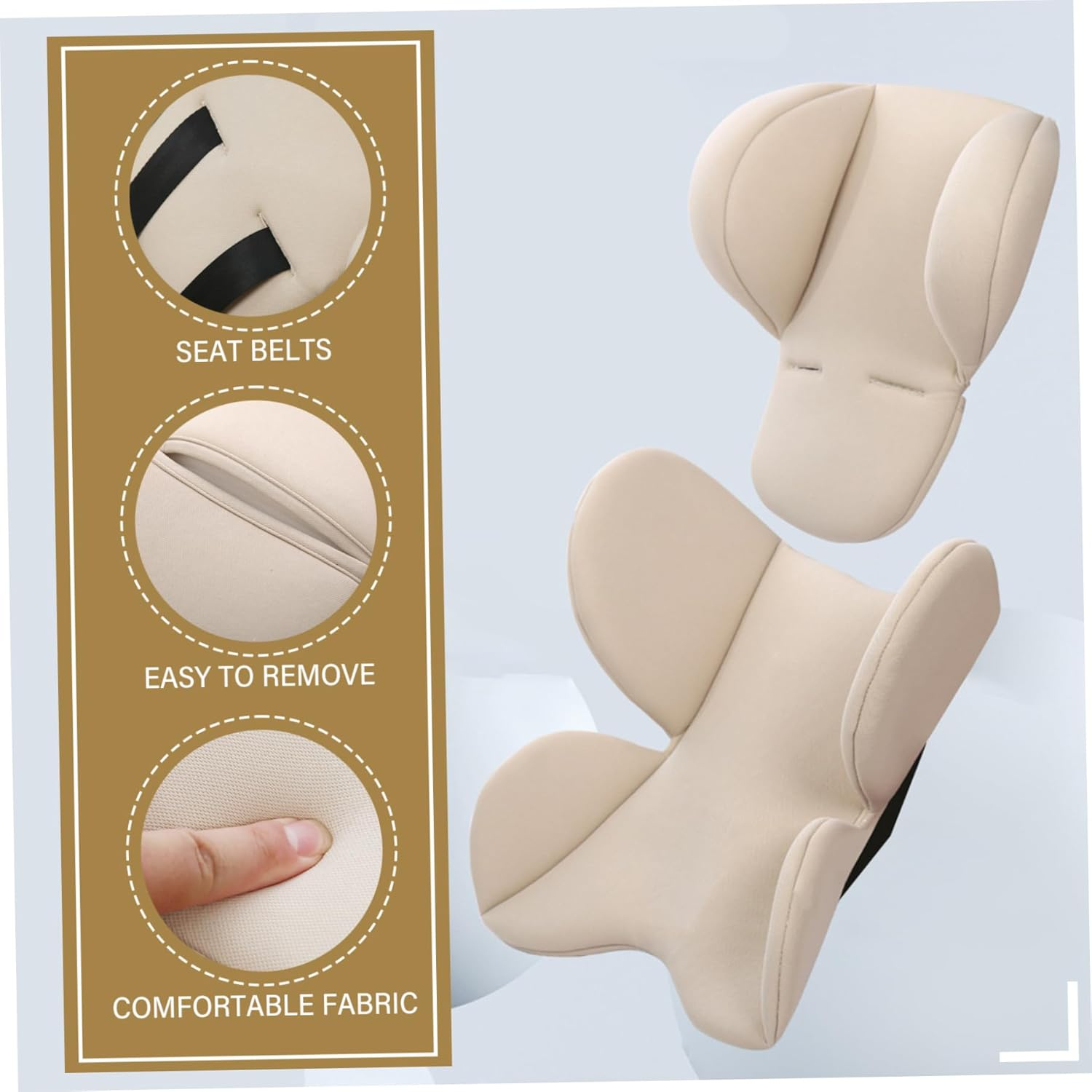 Carseat Insert Support for Newborn, 2Pcs Infant Car Seat Insert, Soft Breathable Stroller Cushion Pads with Split Design for Body Support & Headrest image number 2