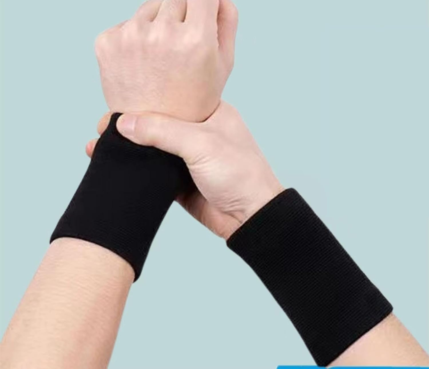 Wrist Band Support Sleeve (1 Pair) - Elastic & Breathable Knitted Fabric Compression Brace - for Tennis, Gym, Sport, Tendonitis (Black) image number 4