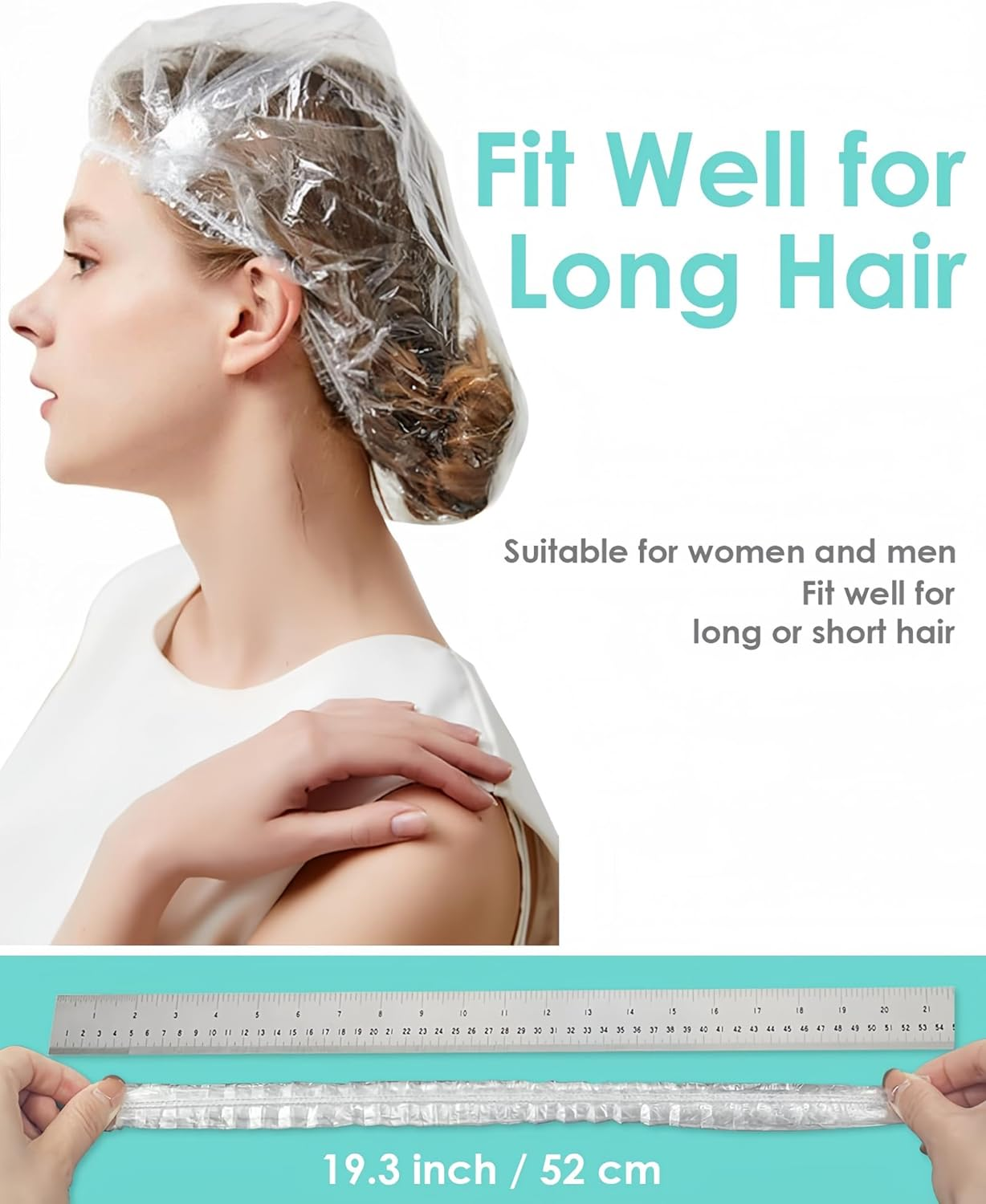 100 Pack Disposable Shower Caps, Multi Purpose Large Plastic Shower Cap for Women Men, Waterproof Bath Cap for Deep Conditioning, Hair Treatment, Travel Swimming image number 1