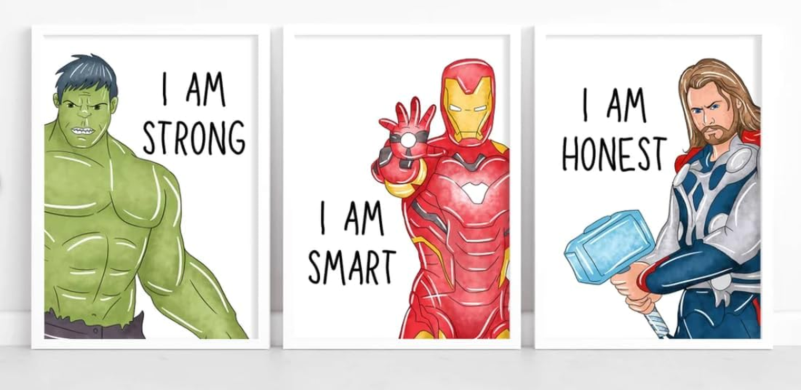Shophaven Superheroes Art Print Set of 6, &lsquo;I AM&rsquo; Affirmations, Boys Bedroom D&eacute;cor, Kids Wall Art, Iron Man, Hulk, Spiderman, Thor, Black Panther and Captain America, Superheroes (11X14) image number 2