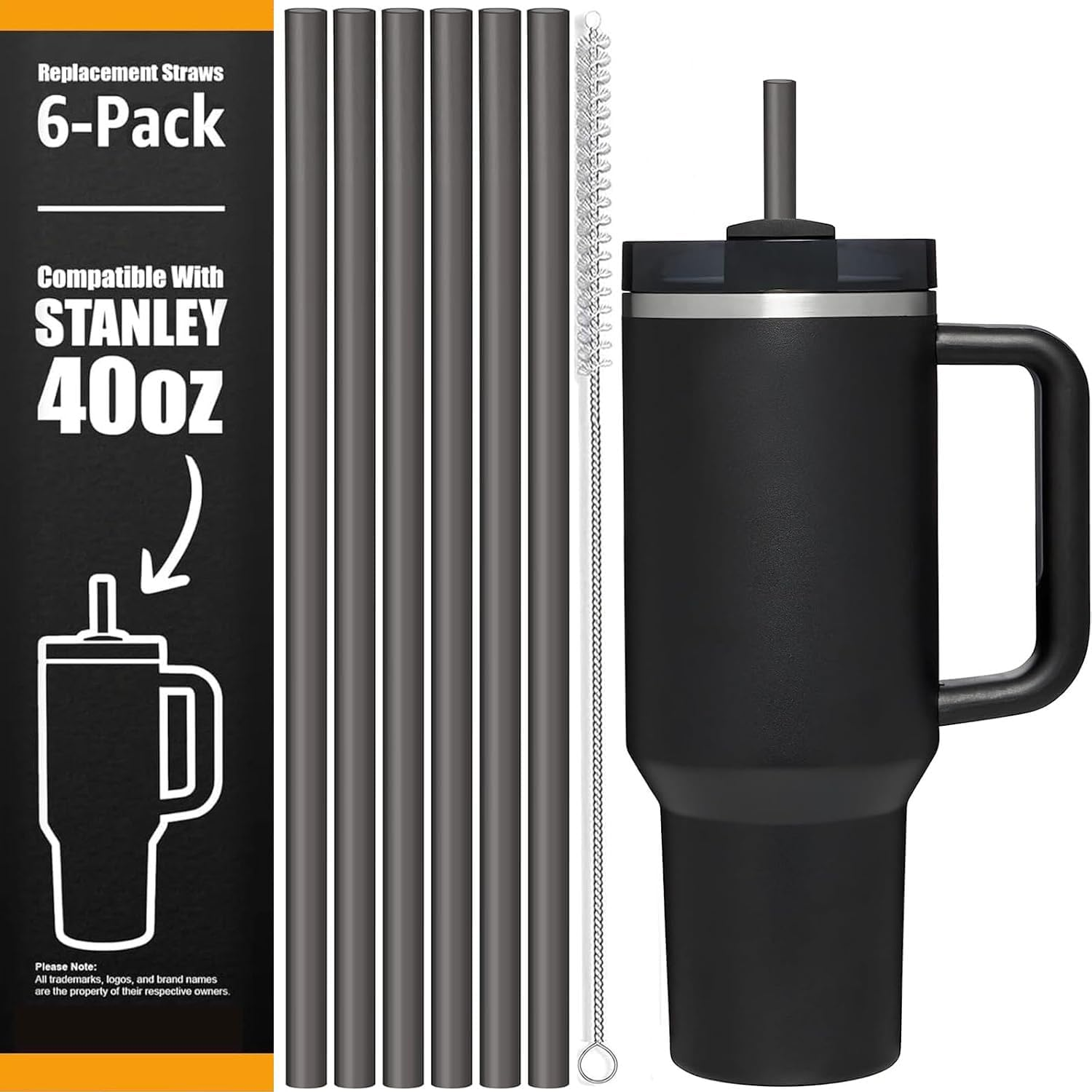 VITEVER Replacement Straw Compatible with Stanley 40 Oz 30 Oz Cup Tumbler, 6 Reusable Straws with 1 Cleaning Brush,Plastic (Clear)